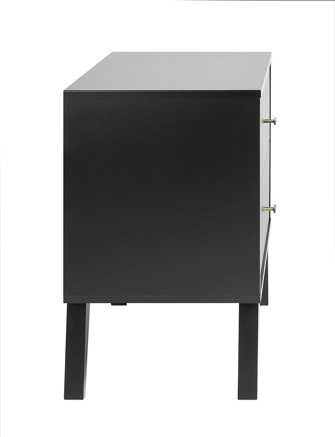 Mid Century Modern 2 Drawer Wide Nightstand Black - Prepac: Sleek Bedside Furniture, Tapered Legs