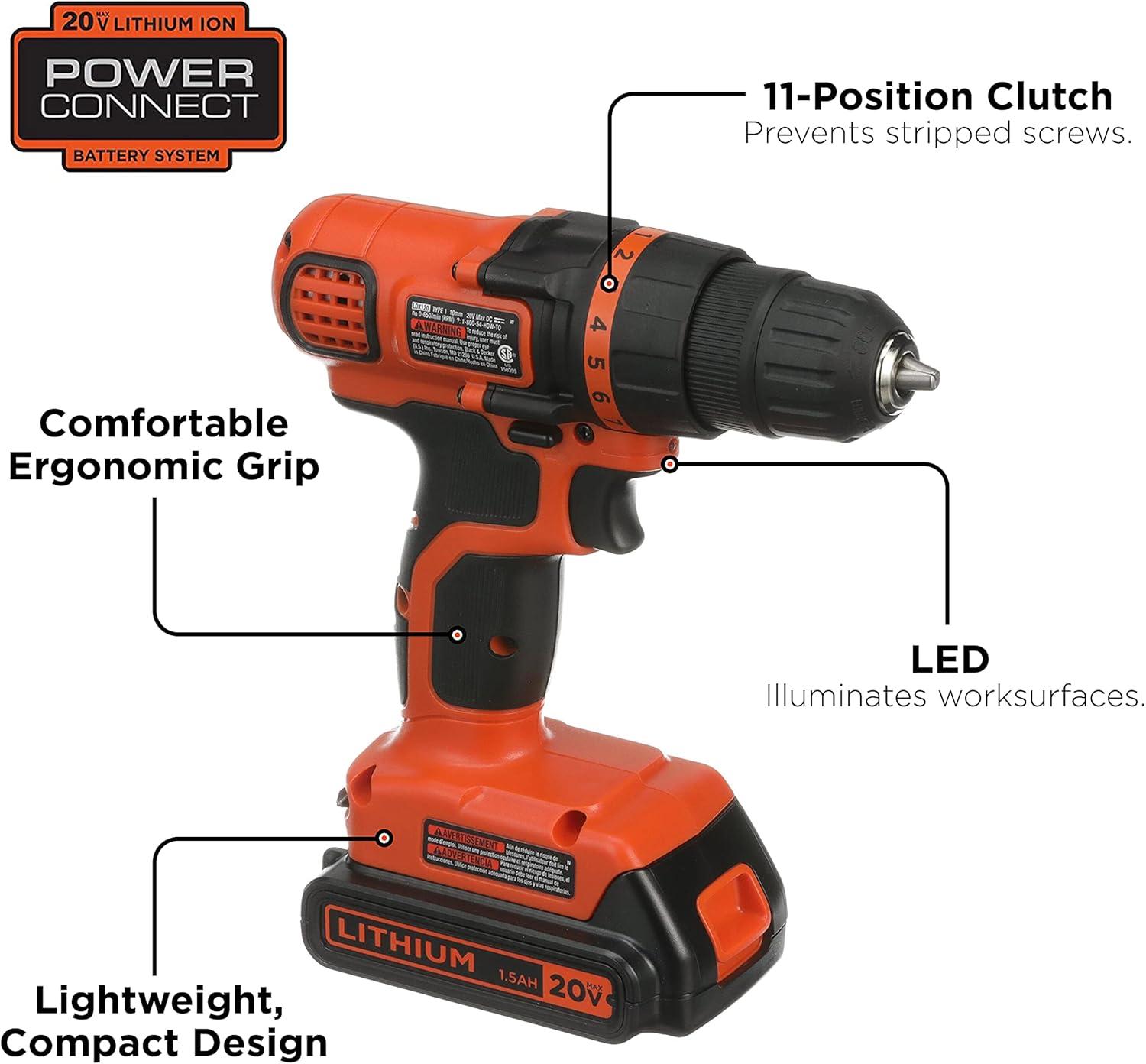 BLACK+DECKER 20-Volt MAX* Lithium Drill/Driver & 68-Piece Project Kit, LDX120PK