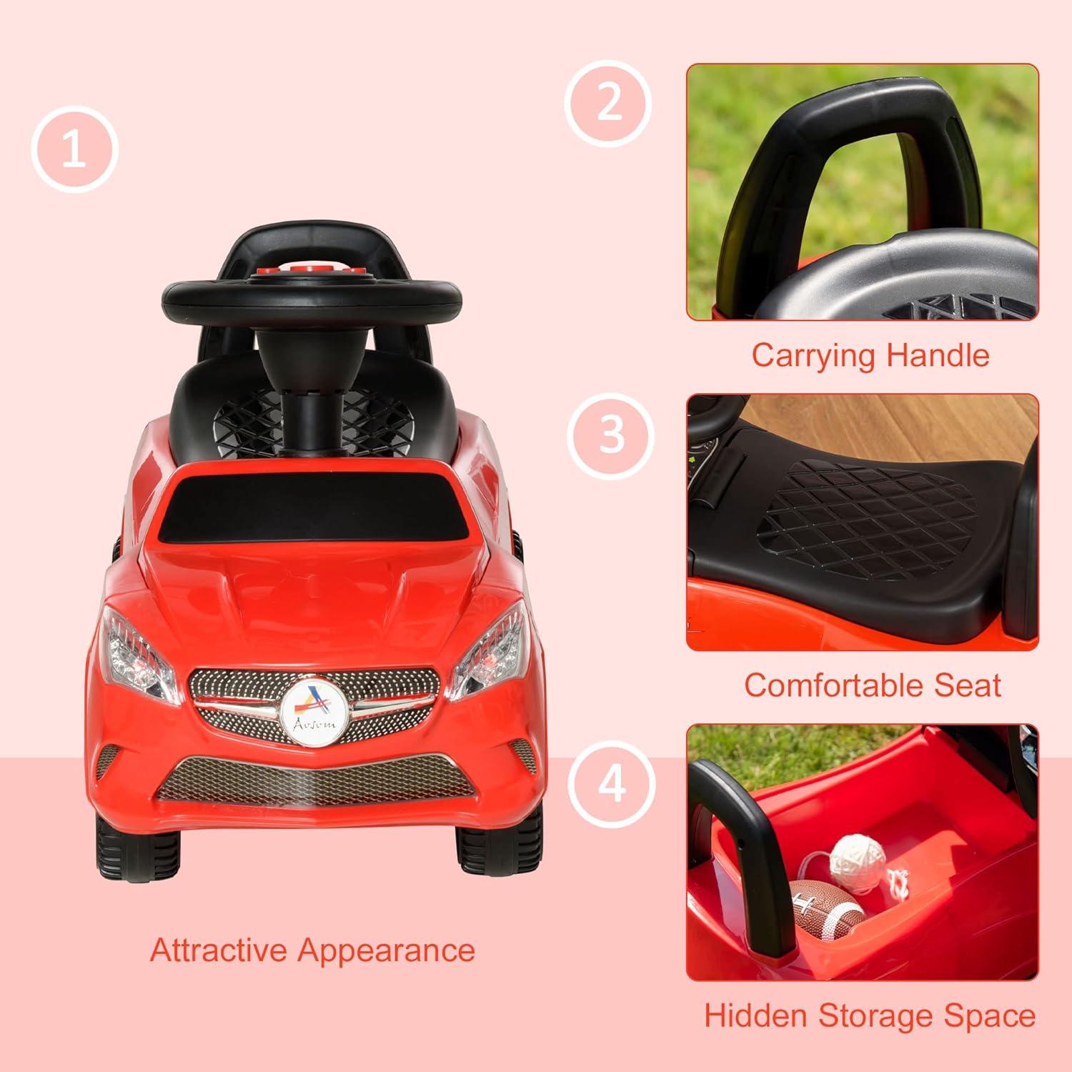 Red Toddler Ride-On Push Car with Working Horn and Headlights