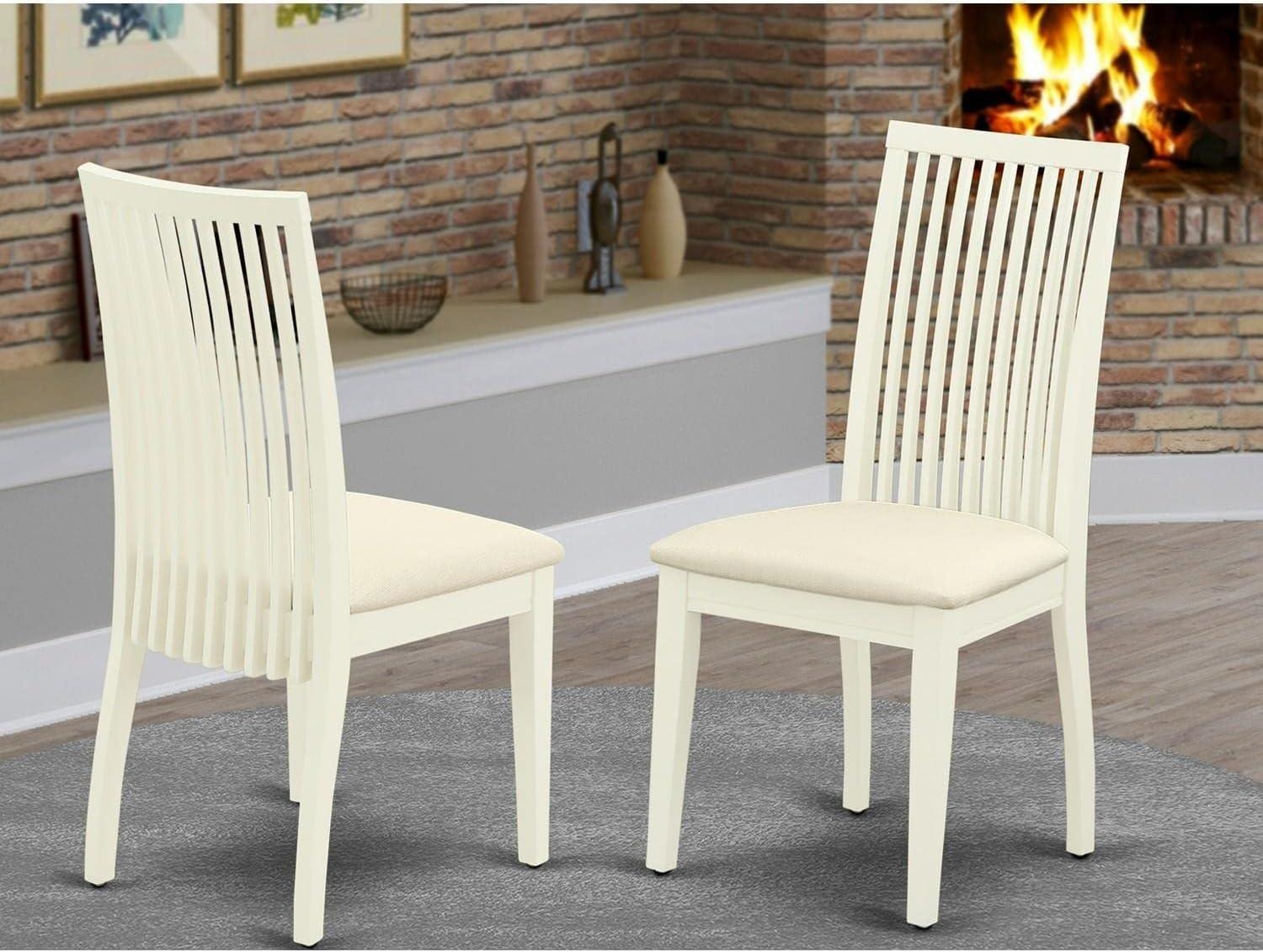 Linen White Upholstered Wood Slat Back Dining Chairs - Set of 2