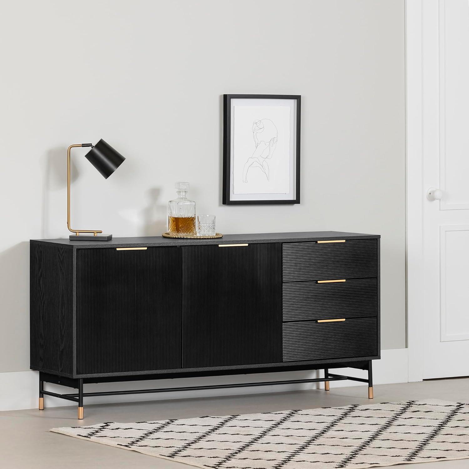 South Shore Arlo Sideboard Ash Oak/Gold: Modern Credenza with Storage, Entryway Cabinet, Buffet Server