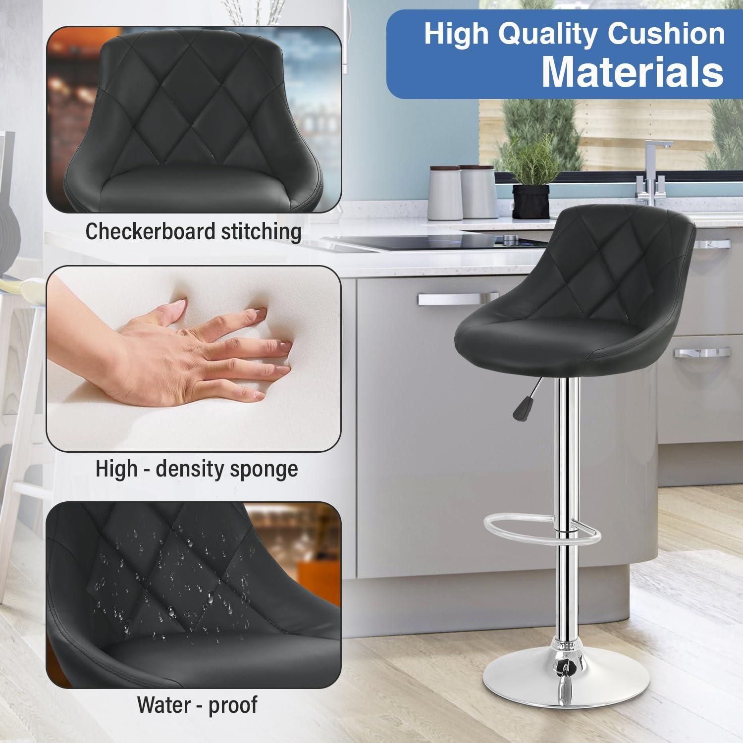 MarketLane Bar Stools Set of 2,Modern PU Leather,Armless with Backrest Swivel Bar Stools,Height Adjustable Swivel Barstool Hydraulic Island Bar Stools Armless Kitchen Counter Bar Chairs,Black