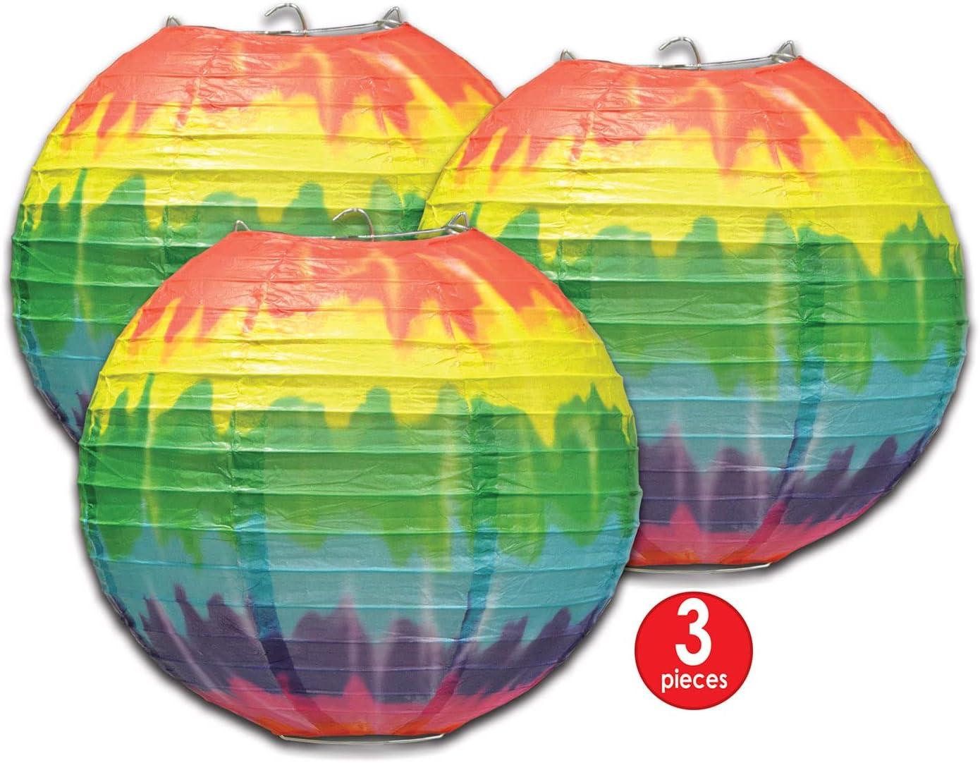 Beistle Tie-Dyed Paper Lanterns, 9.5", (3/Pkg) Multicolored