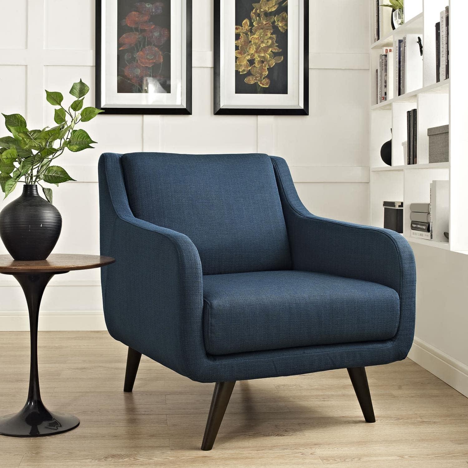 Azure Mid-Century Minimalist Accent Chair with Espresso Wood Legs