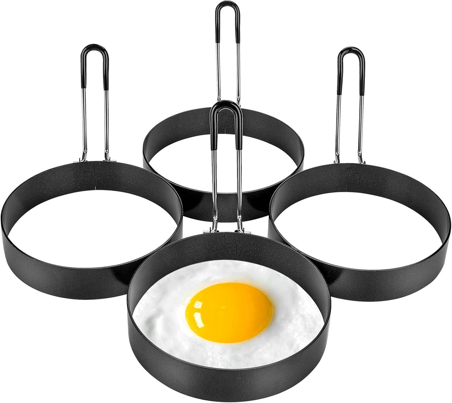 Eggs Rings 4 Pack Stainless Steel Egg Cooking Rings Pancake Mold for frying Eggs and Omelet, Black