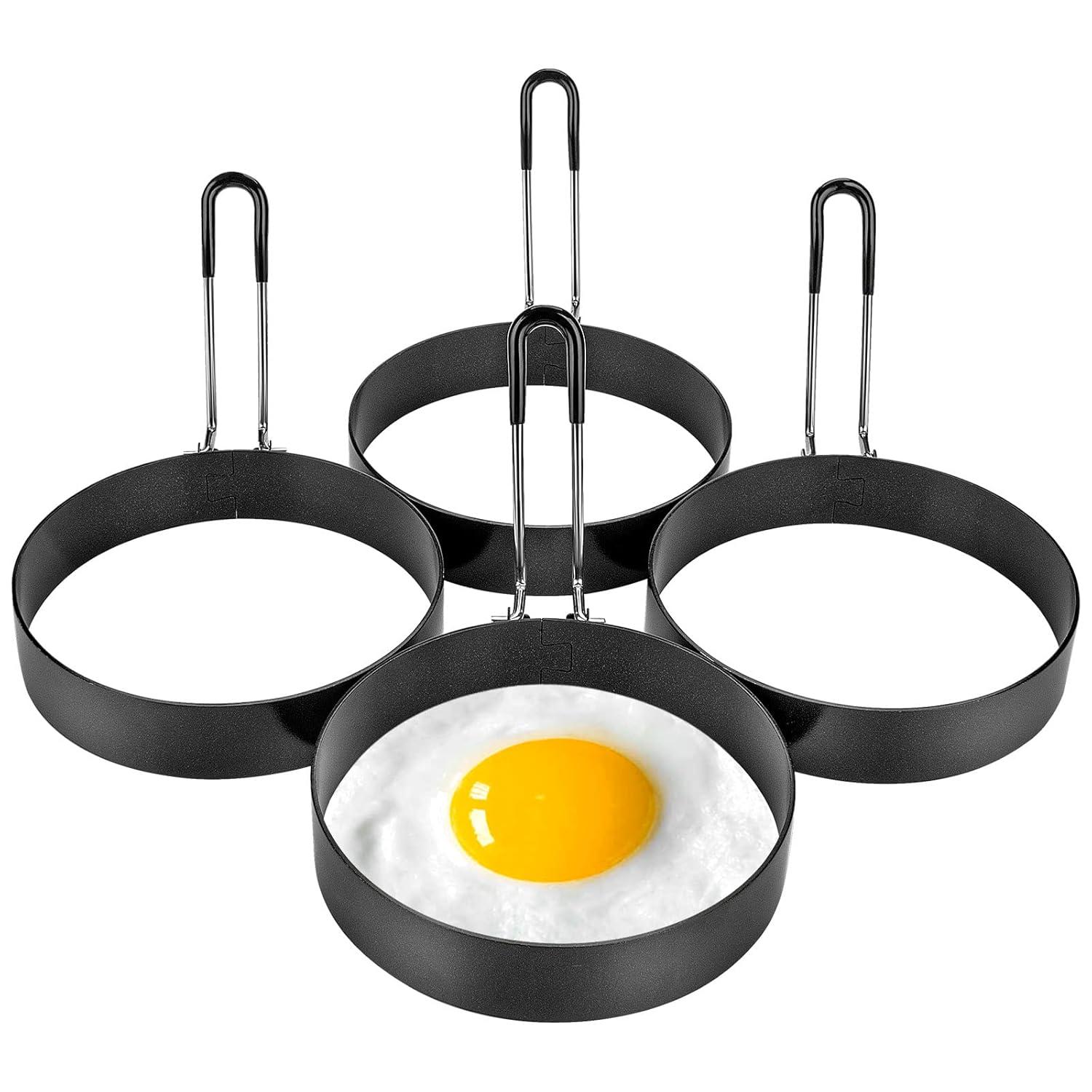Eggs Rings 4 Pack Stainless Steel Egg Cooking Rings Pancake Mold for frying Eggs and Omelet, Black
