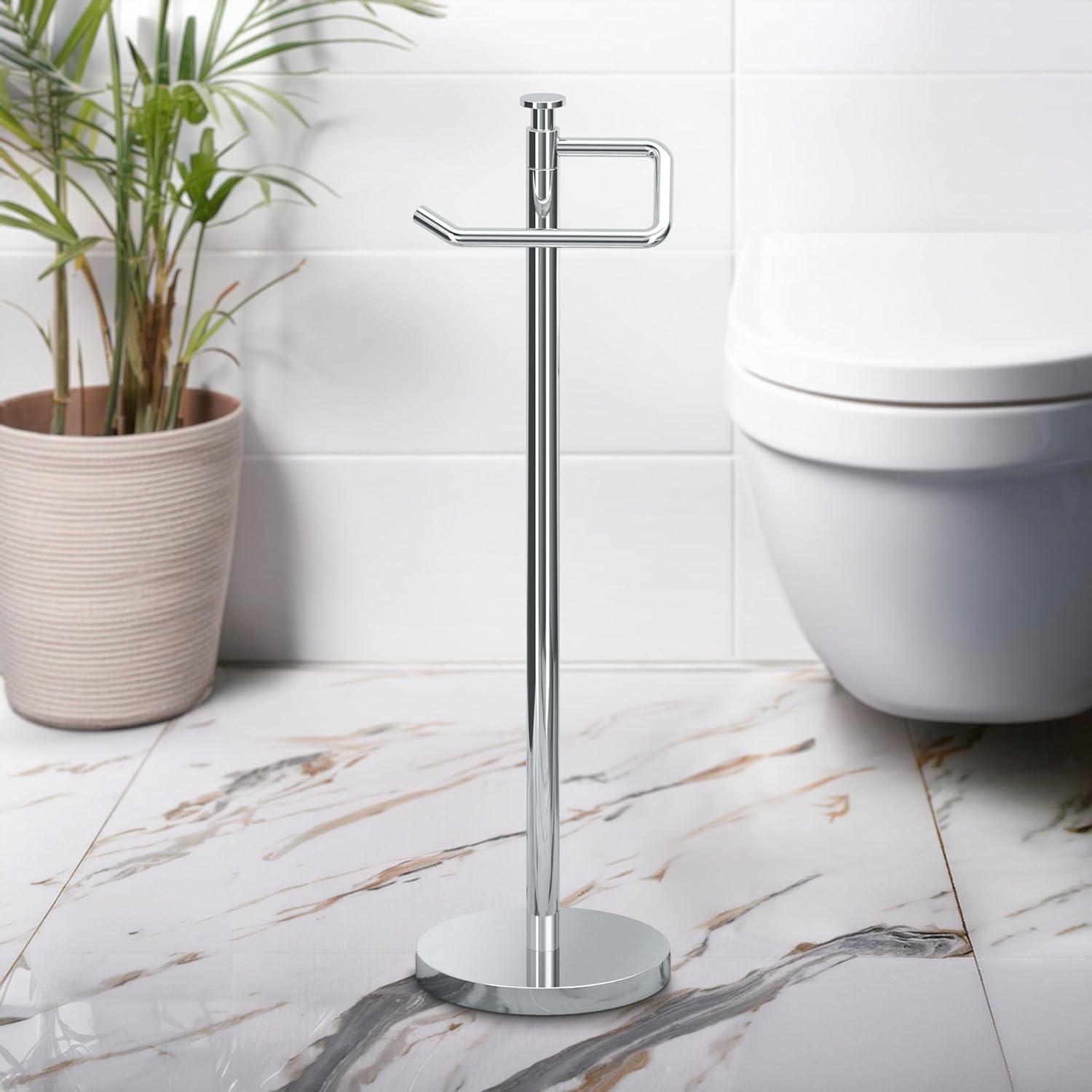 Chrome Freestanding Toilet Paper Holder with Weighted Base