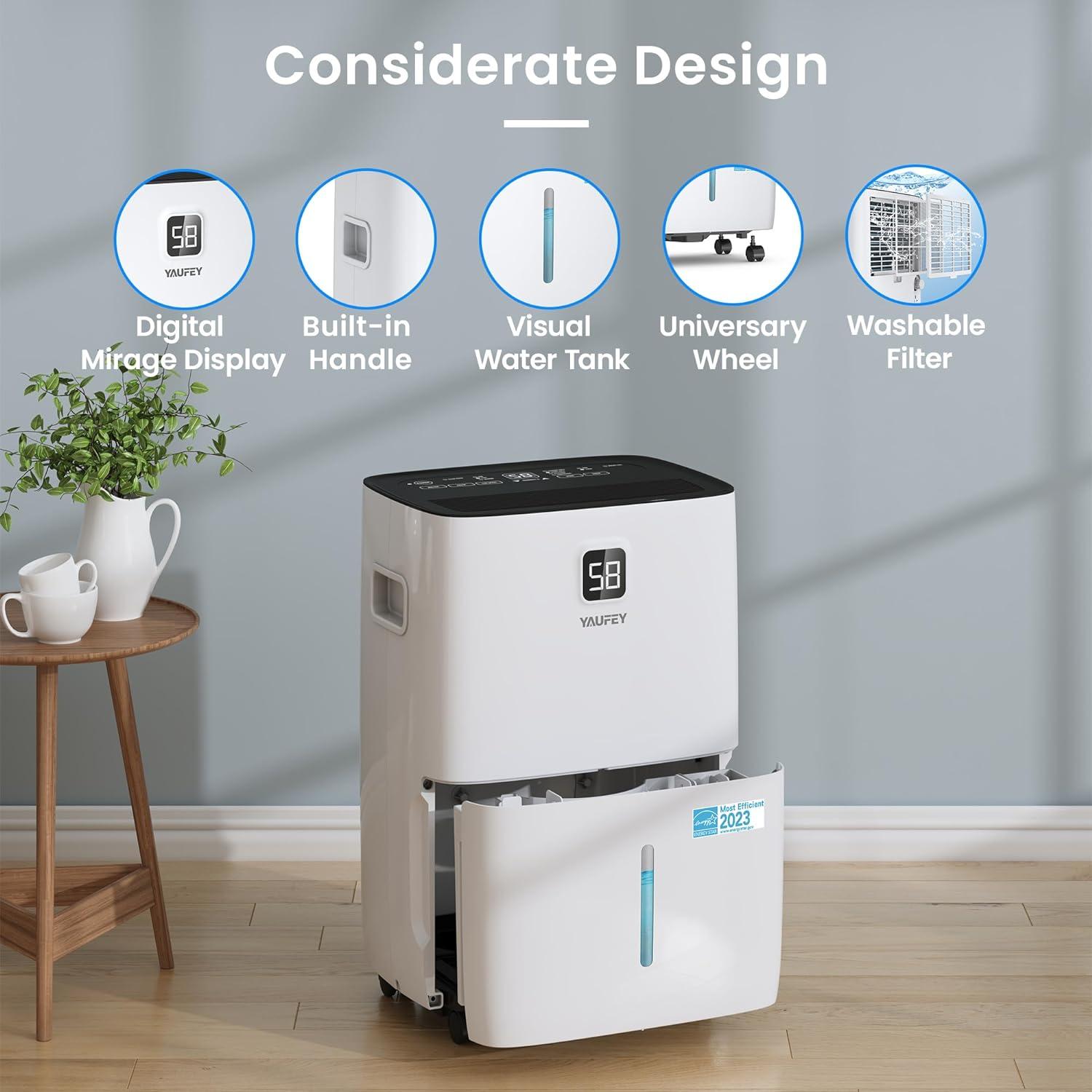 Yaufey 80 Pints White Energy Star Whole House Dehumidifier