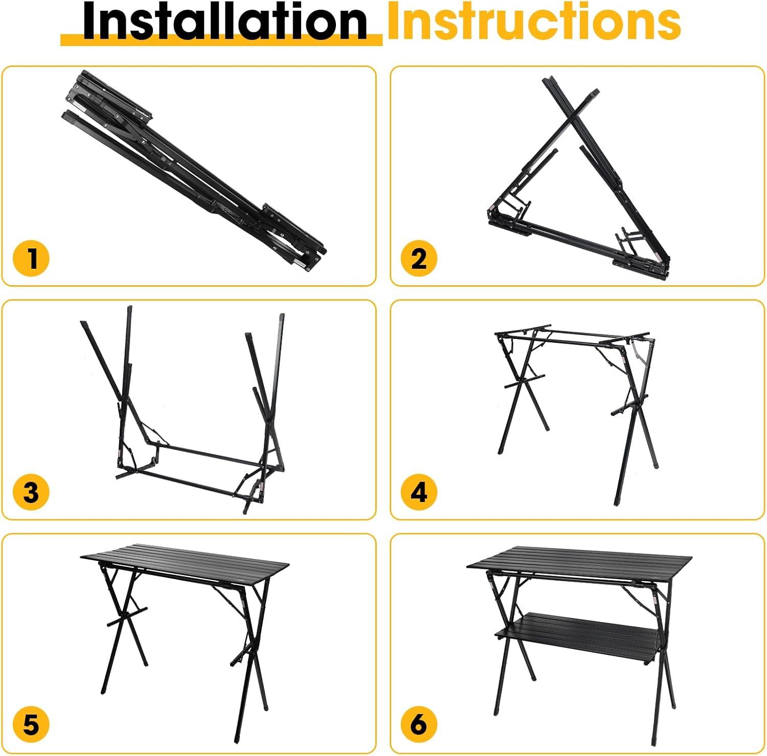AREFFA Folding Camping Table, Portable Lightweight Foldable Large Camp Tables with Carry Bag, Double-layer Aluminum Outdoor Cooking Table