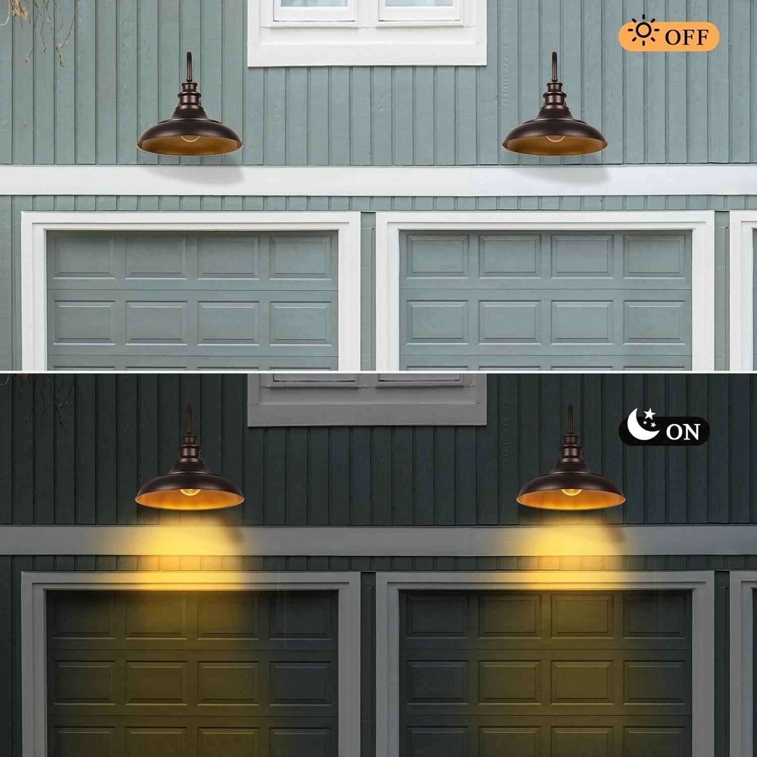 VIANIS Dusk to Dawn Barn Lights, 2 Pack Brown Gooseneck Outdoor Light Fixture, Farmhouse Outdoor Wall Lights for House, Porch, Entryway, Garage