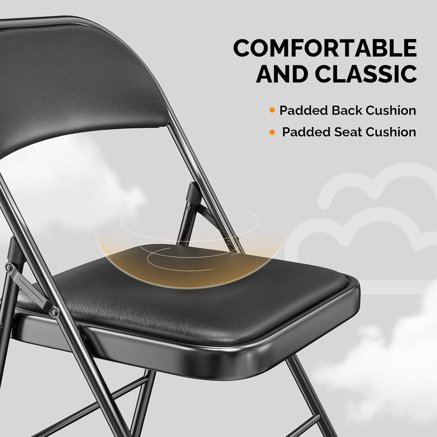 Inbox Zero 4Pcs Fully Assembled Thick-Padded Black PU Folding Chairs, 17.7"X19.7"X30.7"
