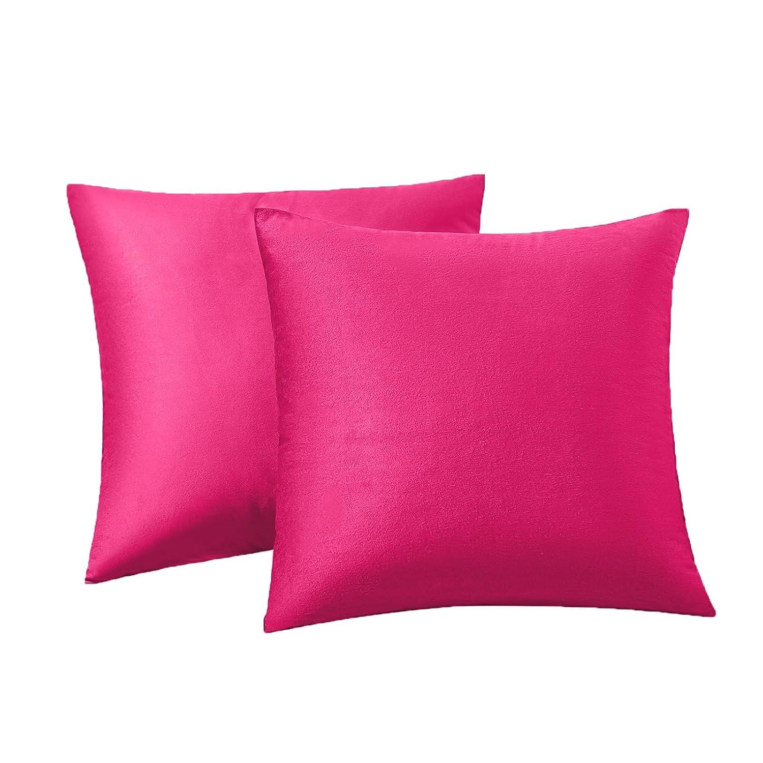 RainRoad Hot Pink Throw Pillows Covers Set of 2 Soft Velvet Decorative Pillow Covers 18x18 Inch for Couch Bed(Hot Pink, 18" x 18"(Pack of 2))
