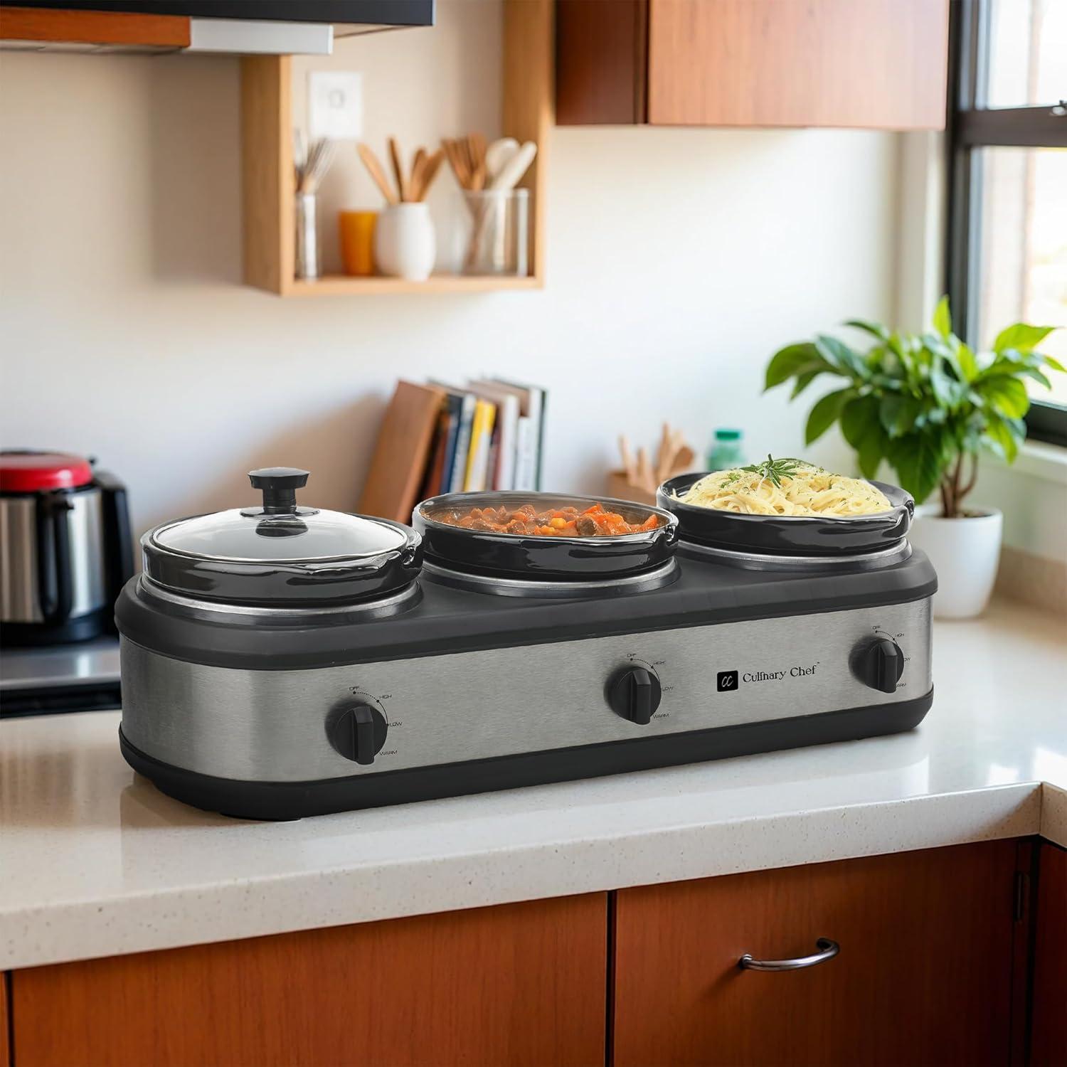 Culinary Chef 3 x 2.5 Qt. Triple Slow Cooker - Stainless-Steel