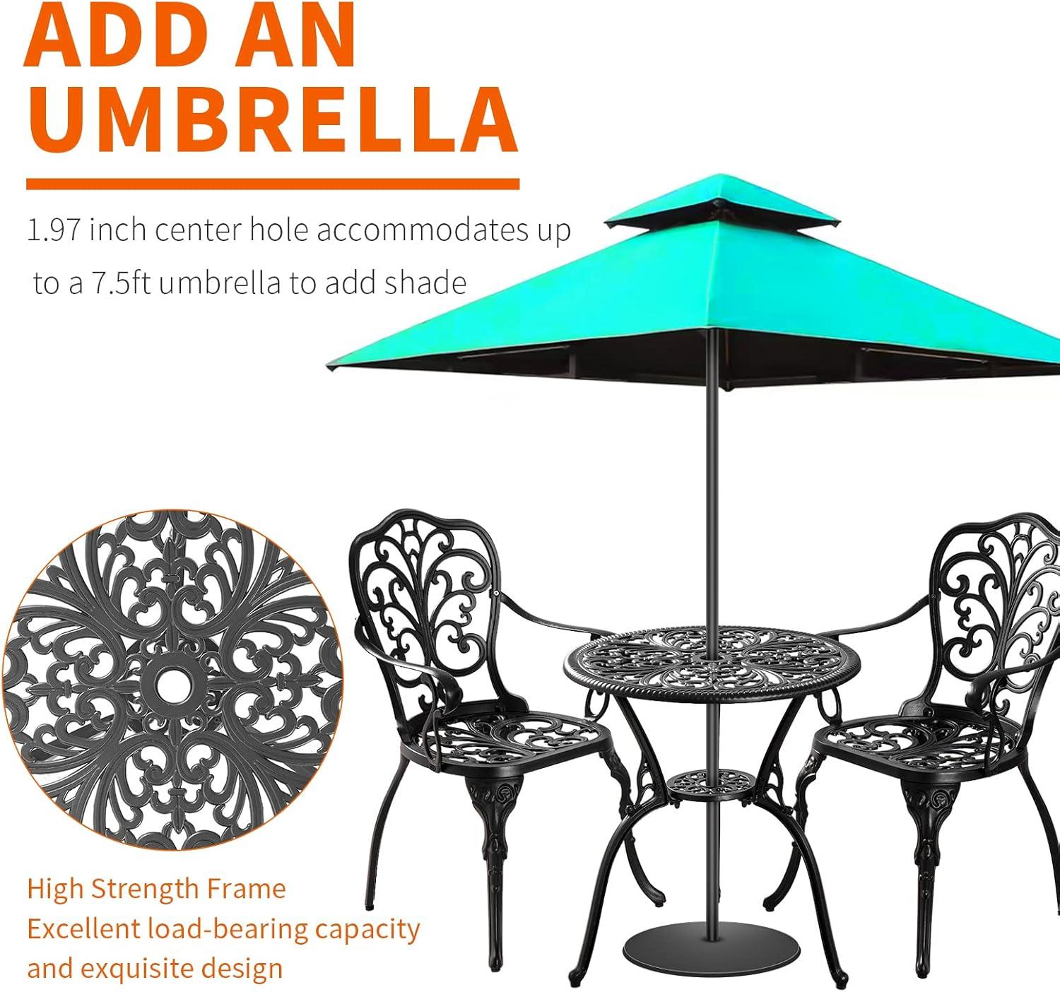 Butterfly Black Cast Aluminum 3-Piece Patio Bistro Set