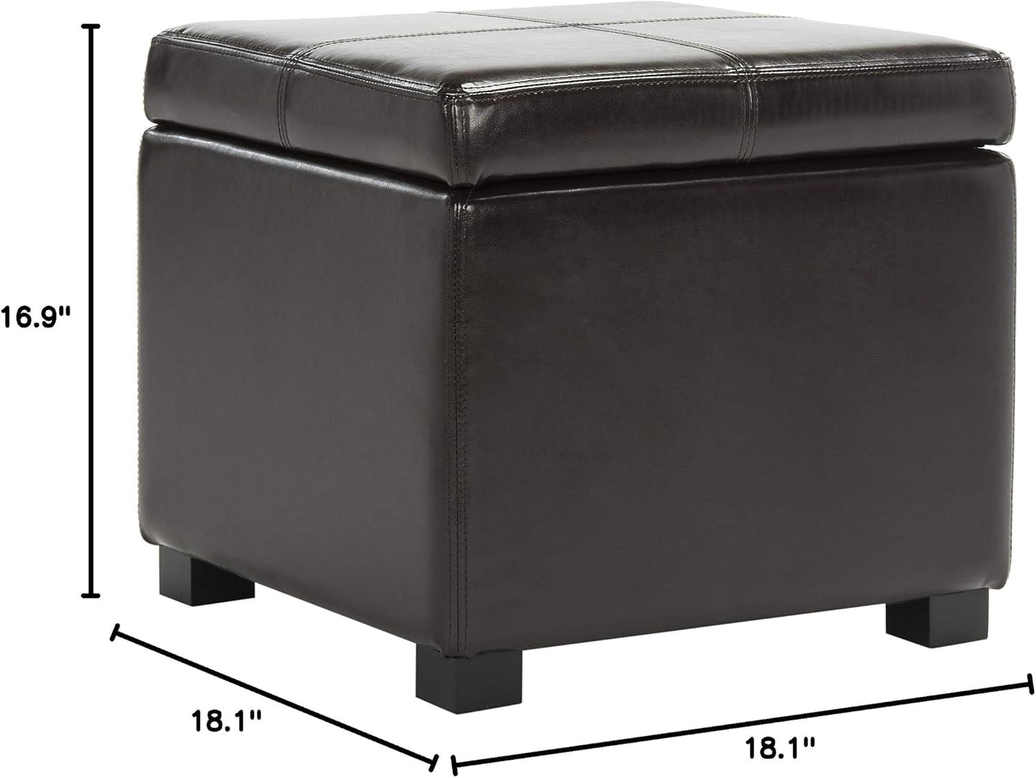 White Bi-Cast Leather Storage Ottoman with Birchwood Frame