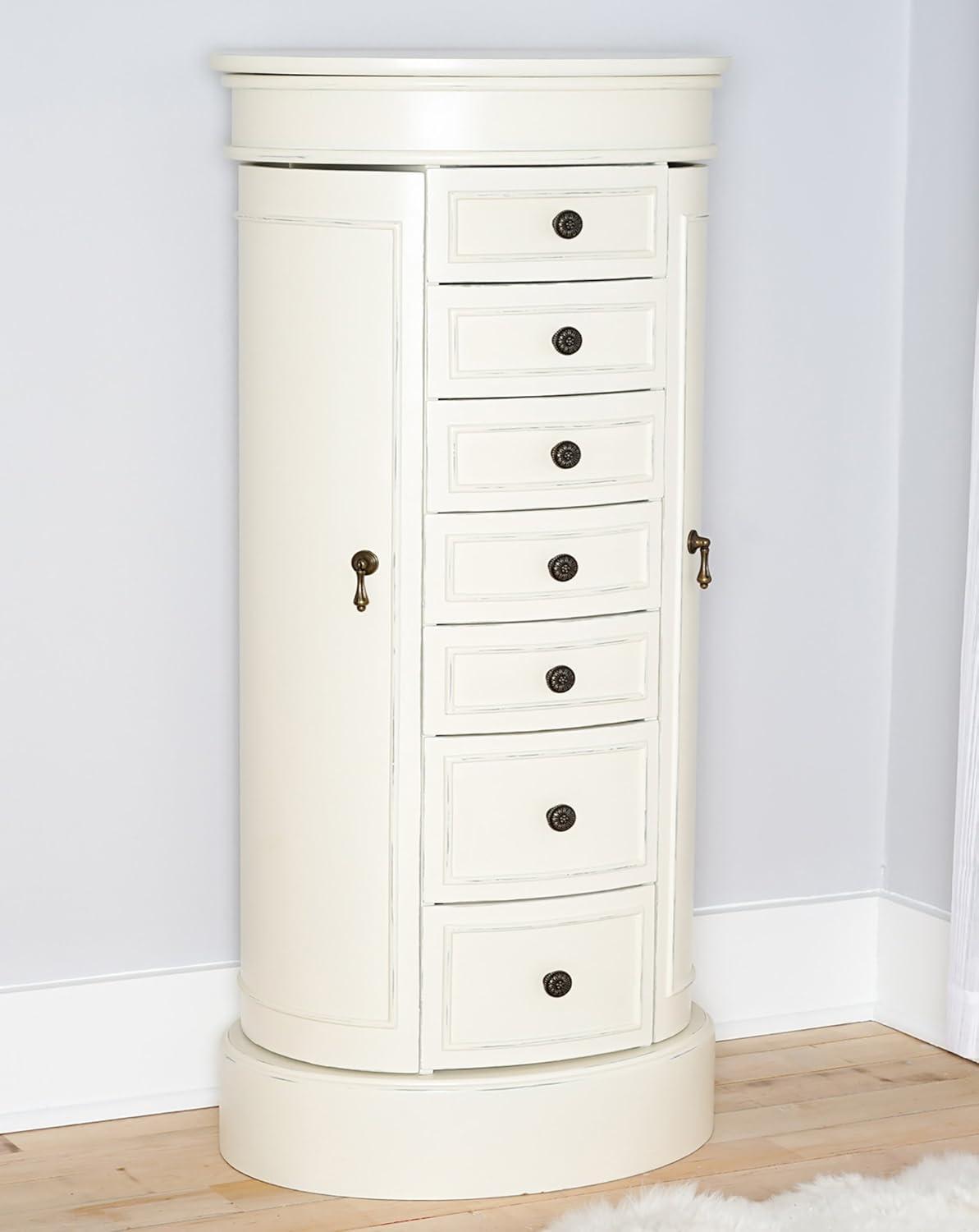 Hives and Honey Bailee Standing Jewelry Armoire - 7 Drawers, Mirror Top, Side Doors - Necklace, Earring, Bracelet Organizer, Ivory