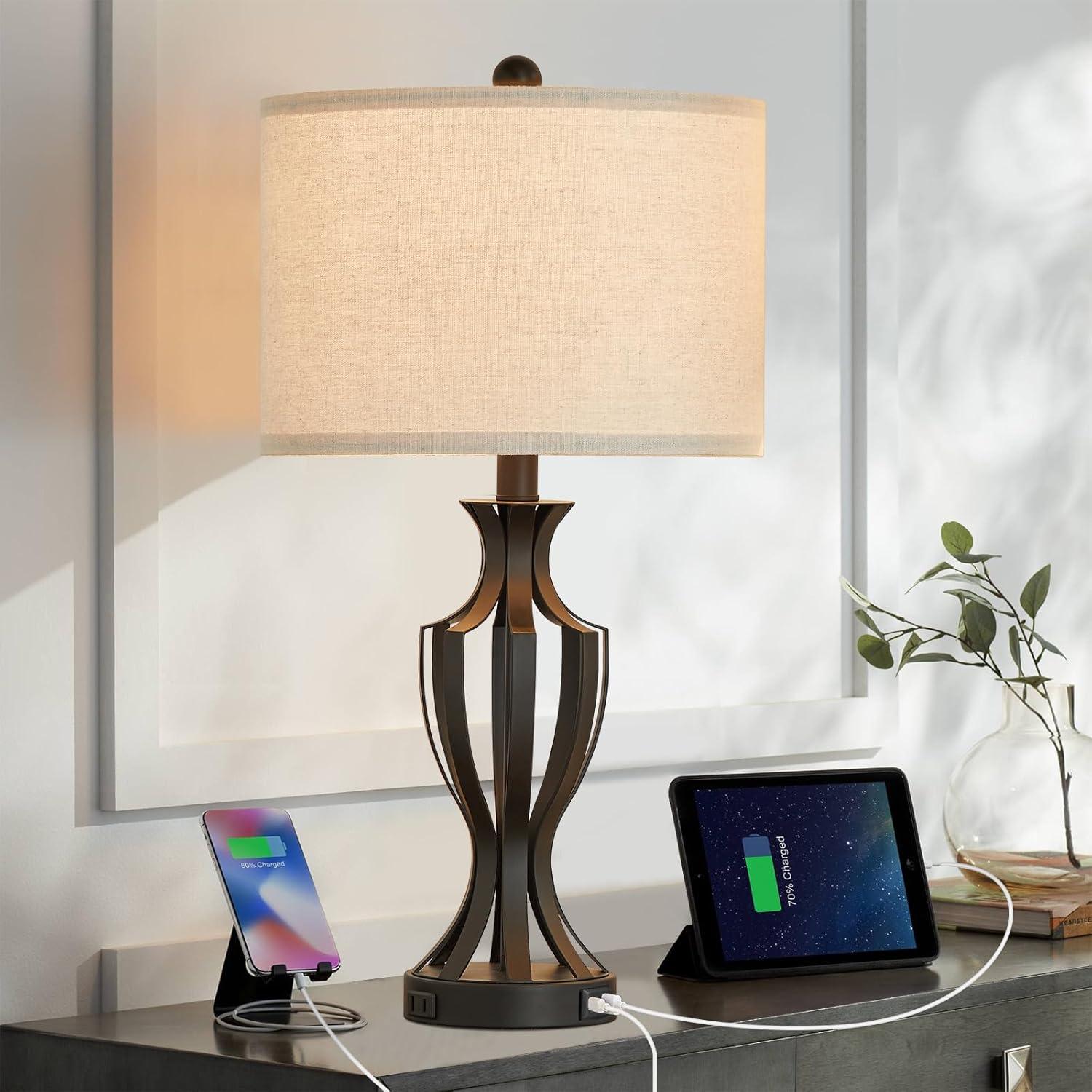 Black Metal 23.25'' Touch Control Table Lamp Set with Beige Shades