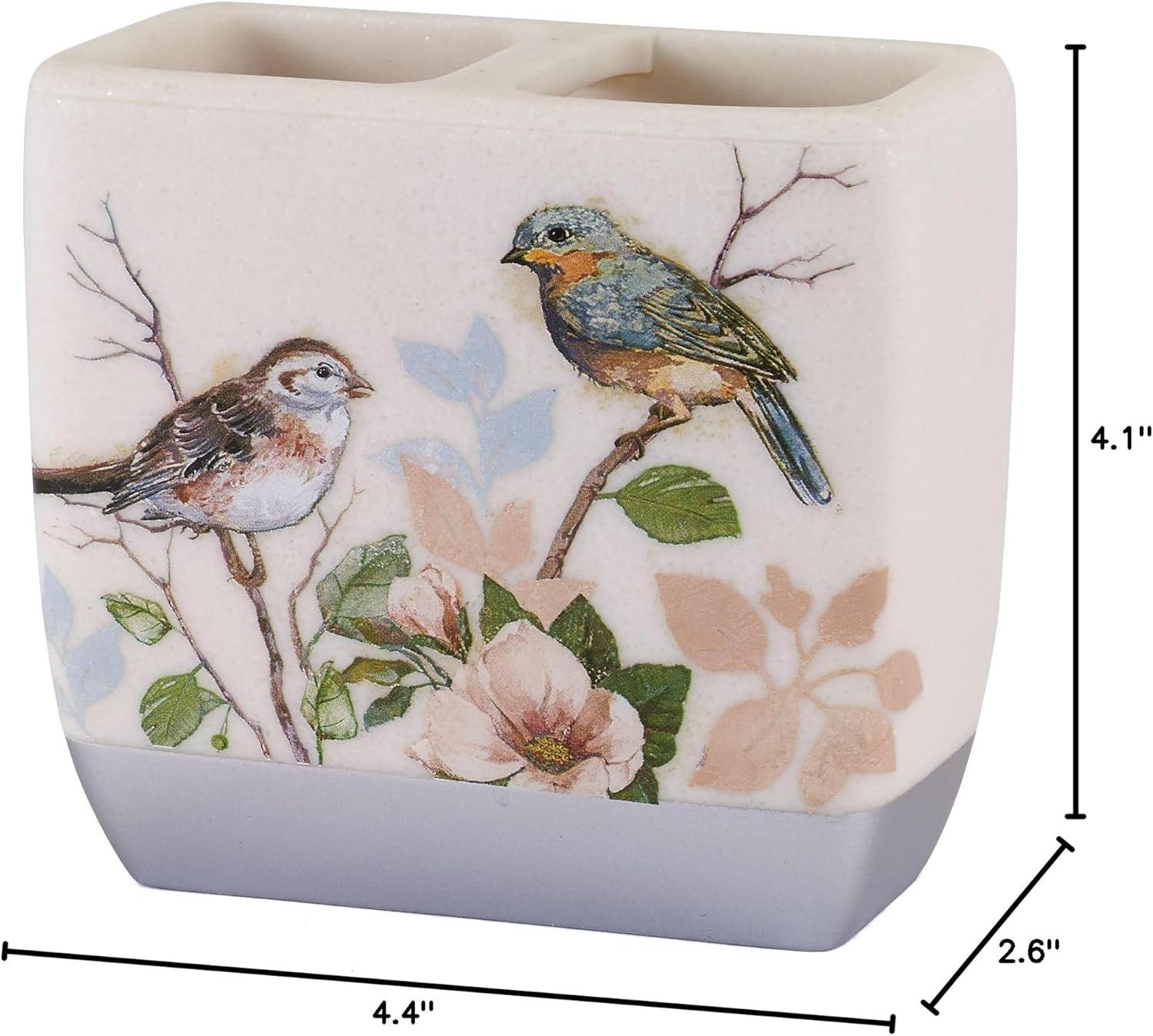 Love Nest Multicolor Resin Bird and Floral Toothbrush Holder