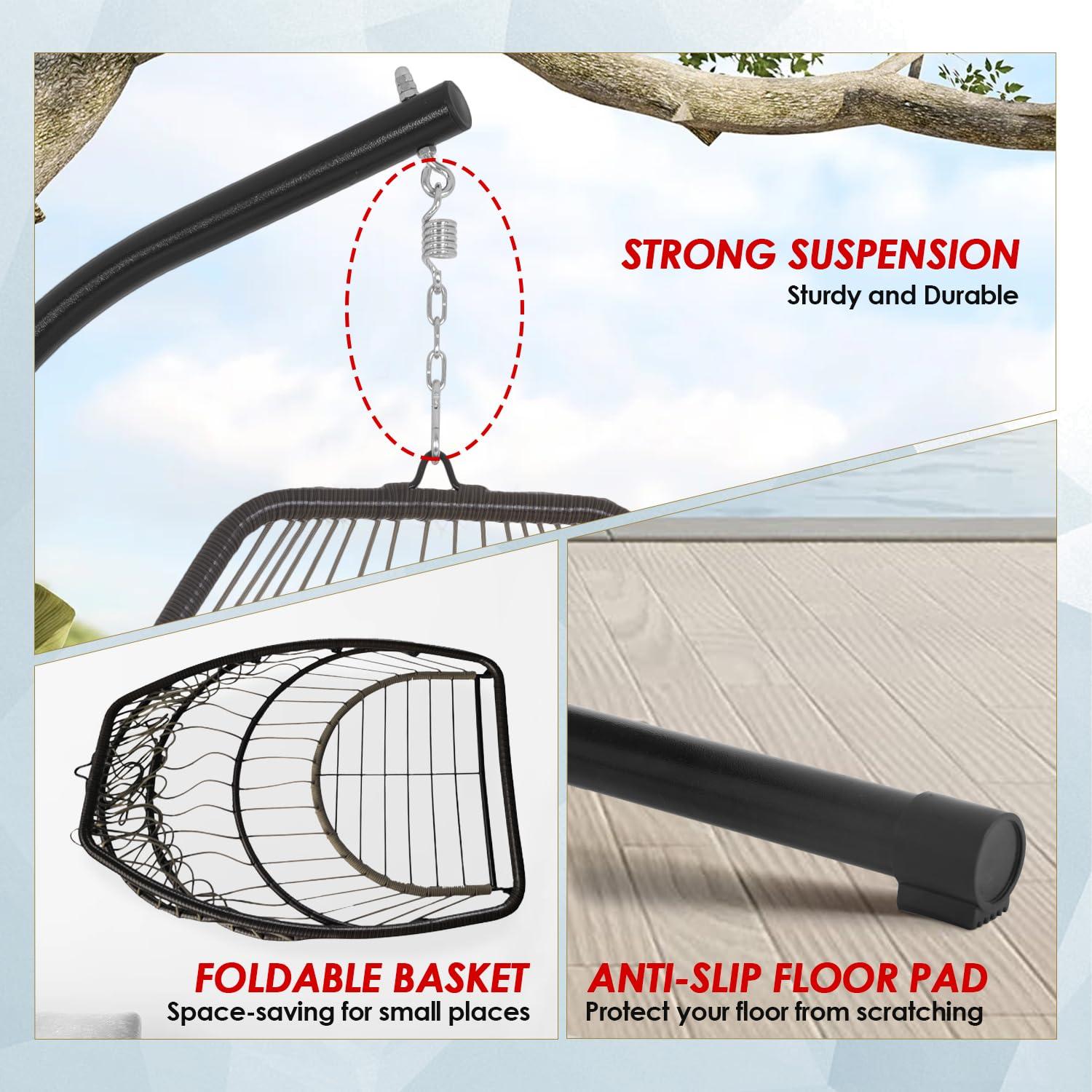 FDW Egg Hanging Chair with Stand Hammock Chair Hanging Patio Swing Chair UV Resistant Cushion for Indoor Bedroom Outdoor Garden Backyard Balcony(Tan)