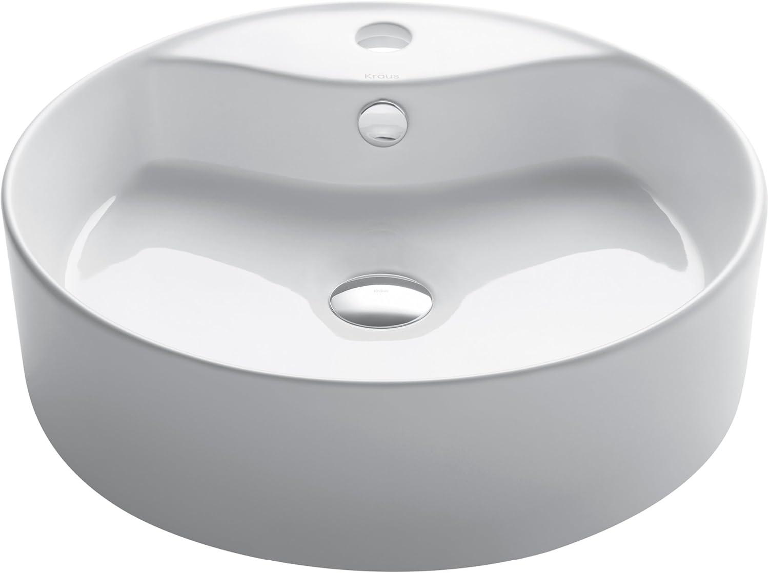 Thin ceramics Circular Vessel Bathroom Sink with Overflow