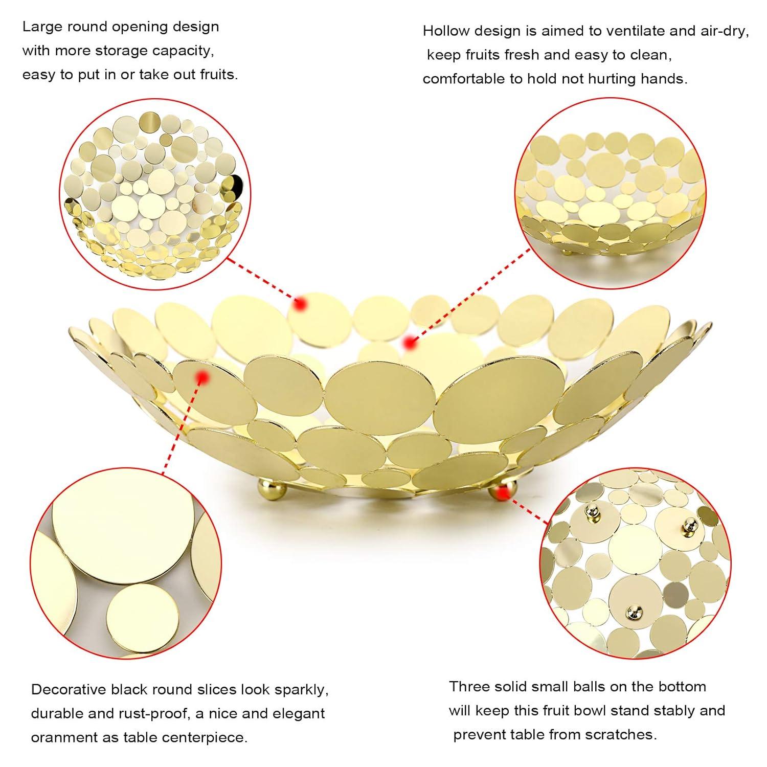 Metal Fruit Bowl Basket Creative Table Centerpiece Fruit Stand Decorative Countertop Fruit Holder for Kitchen Counter, Iron Large Fruit Plate Round Storage Tray for Bread Snacks Candy (White)