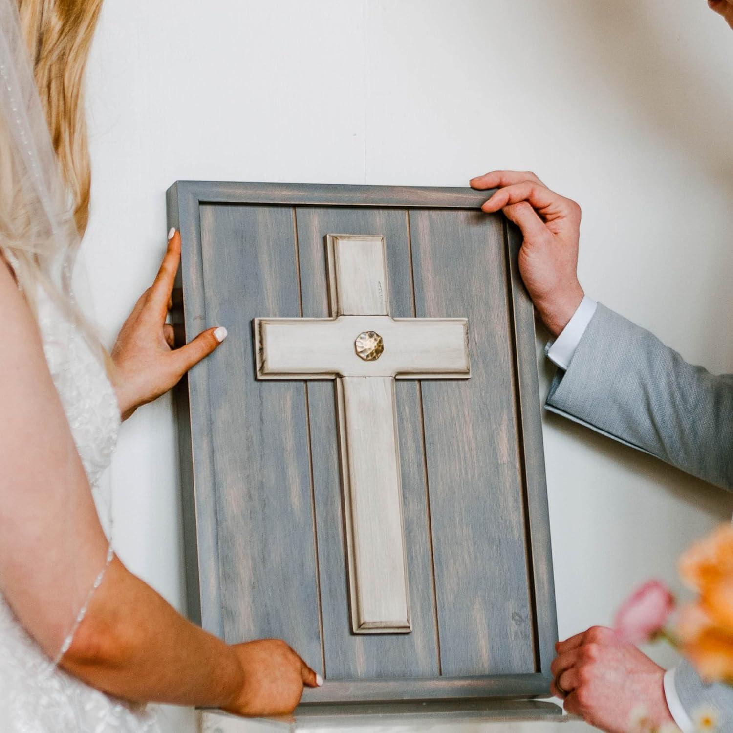 The Unity Cross Gray Wash Religious Wedding Wood Wall Sconce Candle Holder