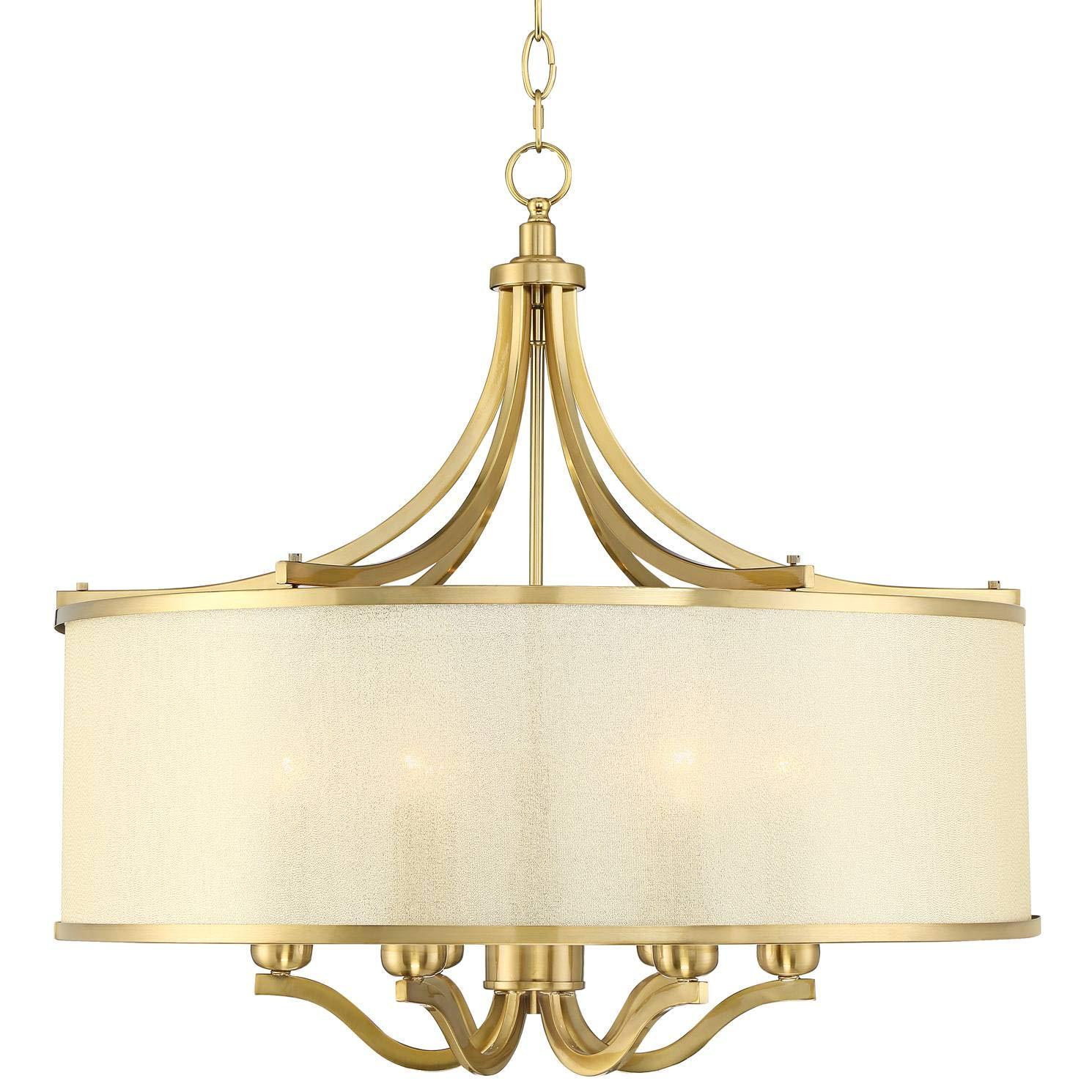 Possini Euro Design Sydney Warm Brass Drum Chandelier 25" Wide Modern Clear Gold Organza Shade 6-Light Fixture for Dining Room House Kitchen Island
