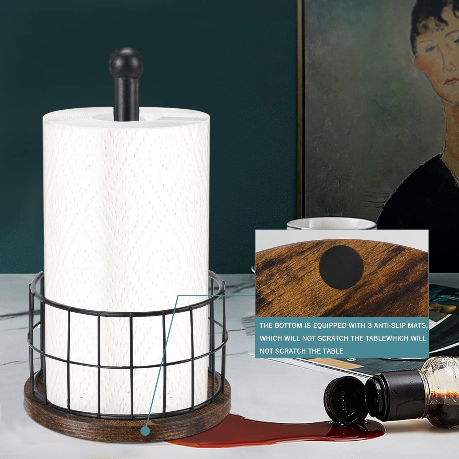 One Allium Way® Paper Towel Holder Countertop, Standing Paper Towel Roll Holder For Bathroom, Paper Towel Rack With Heavy Duty Wooden Base For Kitchen Counter, Fits Standard Or Jumbo-Sized Rolls,(Brown)