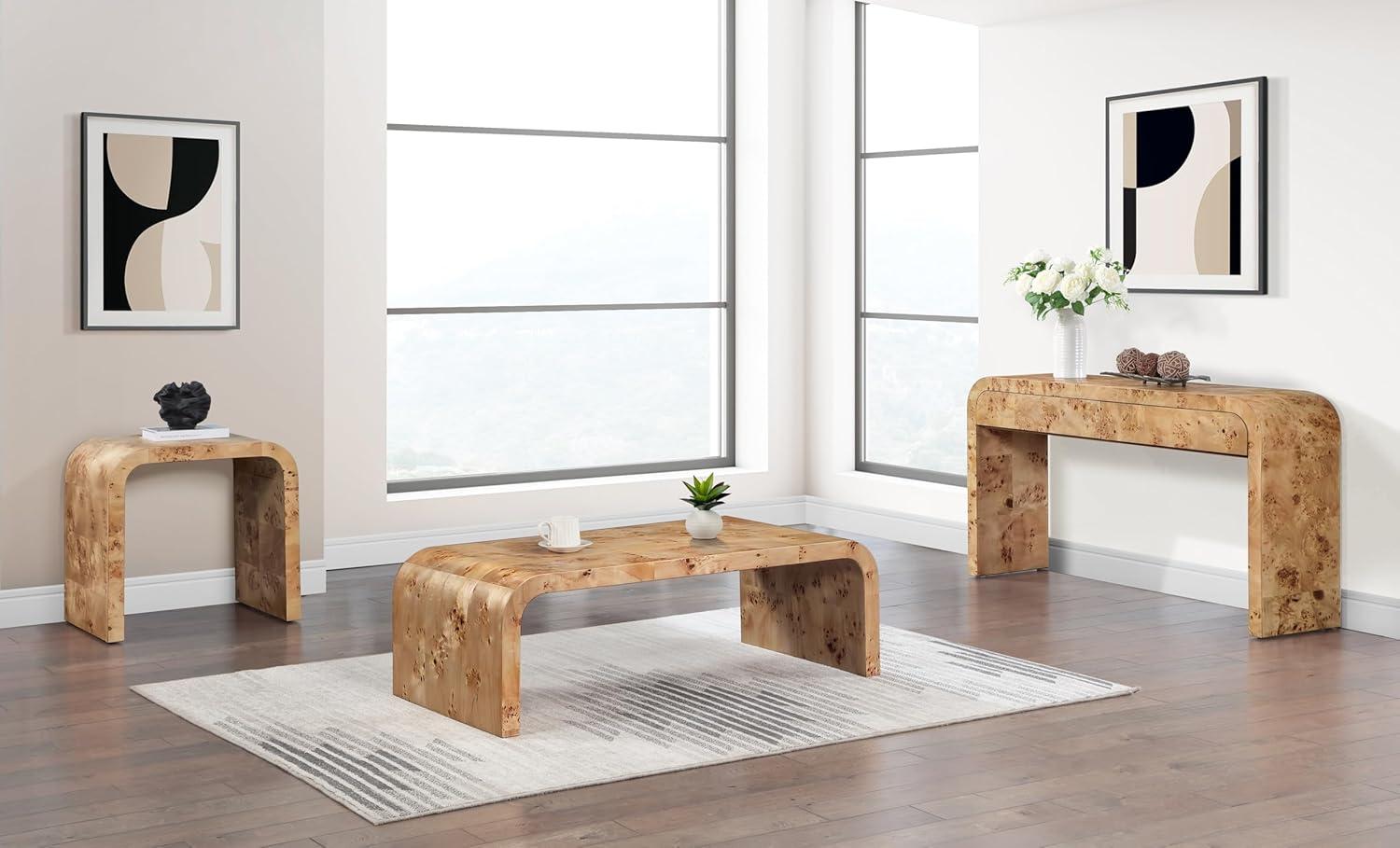 Natural Ash Burl Wood Console Table with Storage