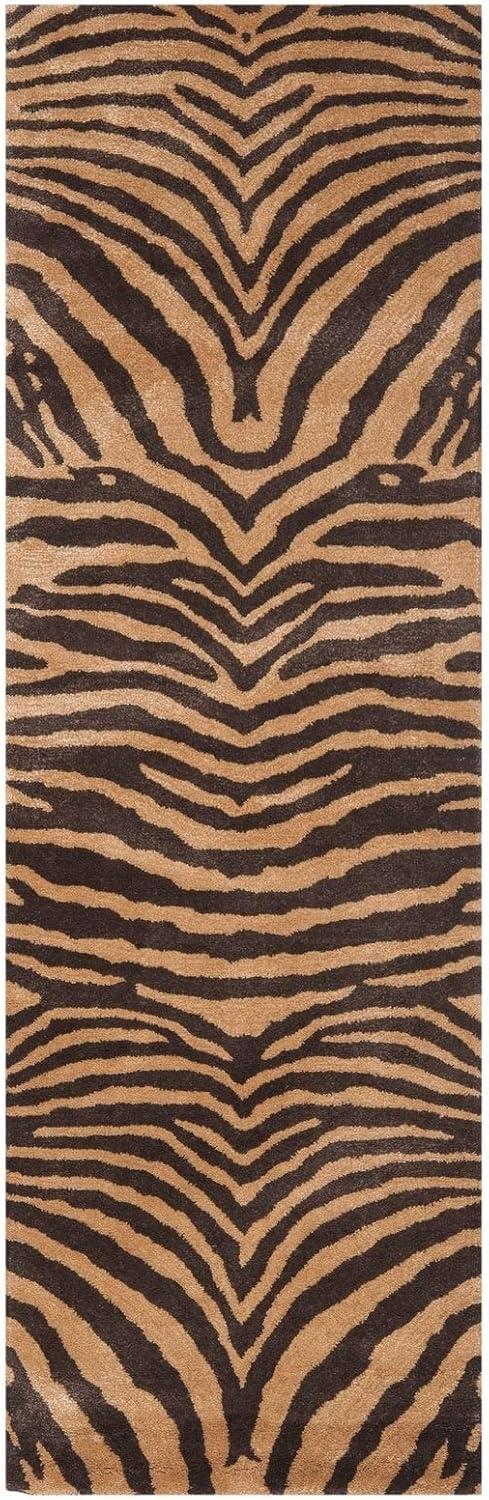 SAFAVIEH Soho Eglantine Animal Striped Wool Runner Rug, Brown/Gold, 2'6" x 12'