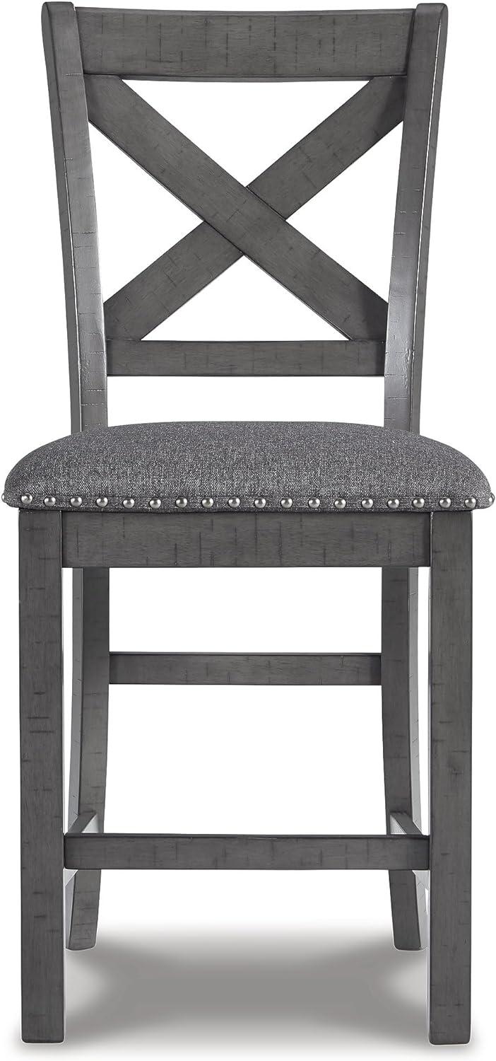 Myshanna Transitional Gray Wood Counter Height Barstool, Set of 2