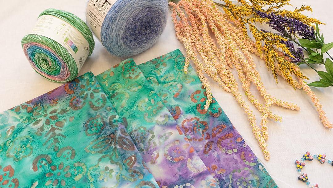 SINGER Fabric Batik 100% Cotton Print Cadet Blue Sunflower, 42 inch, Cut by the Yard