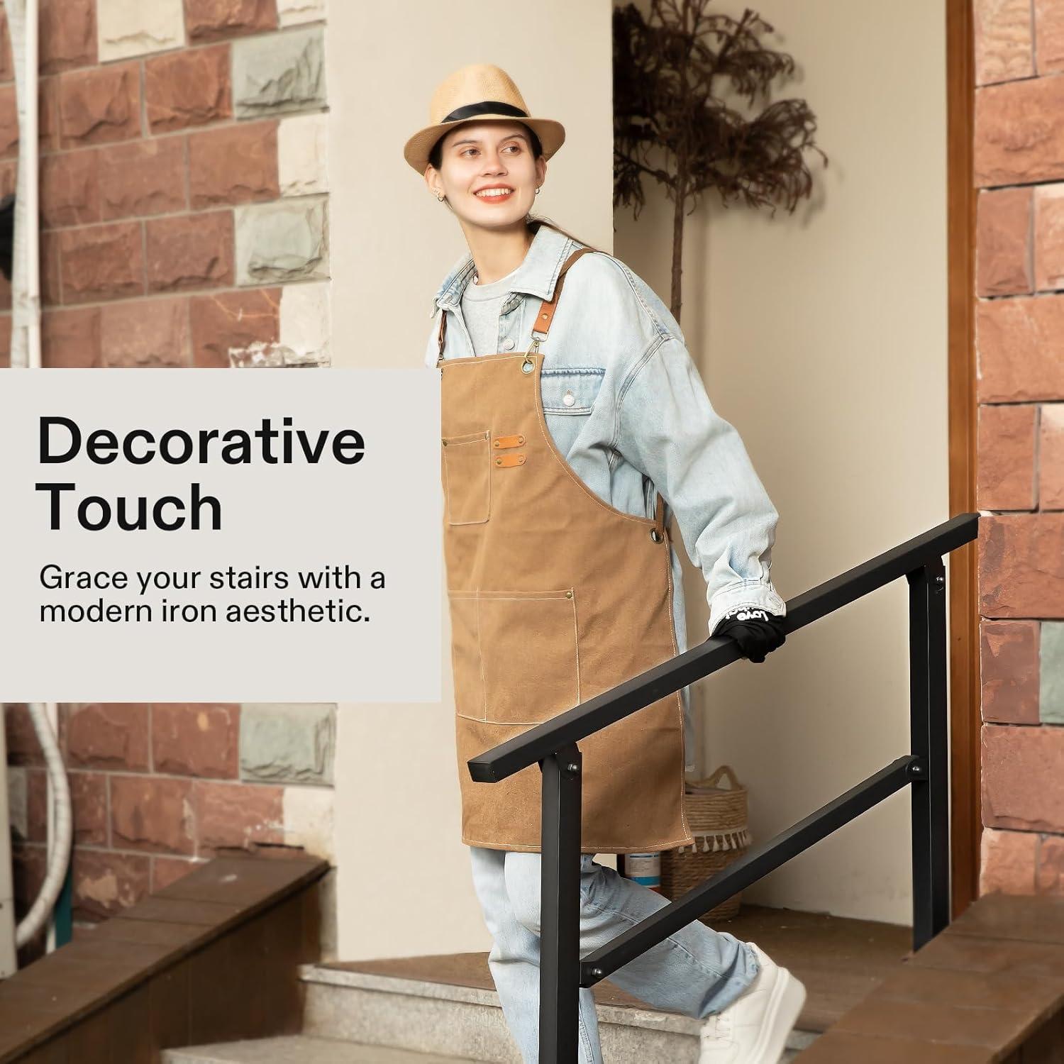 2-Pack 36 in. H x 54 in. W Black Outdoor Wrought Mattle Iron Stair Railing Kit