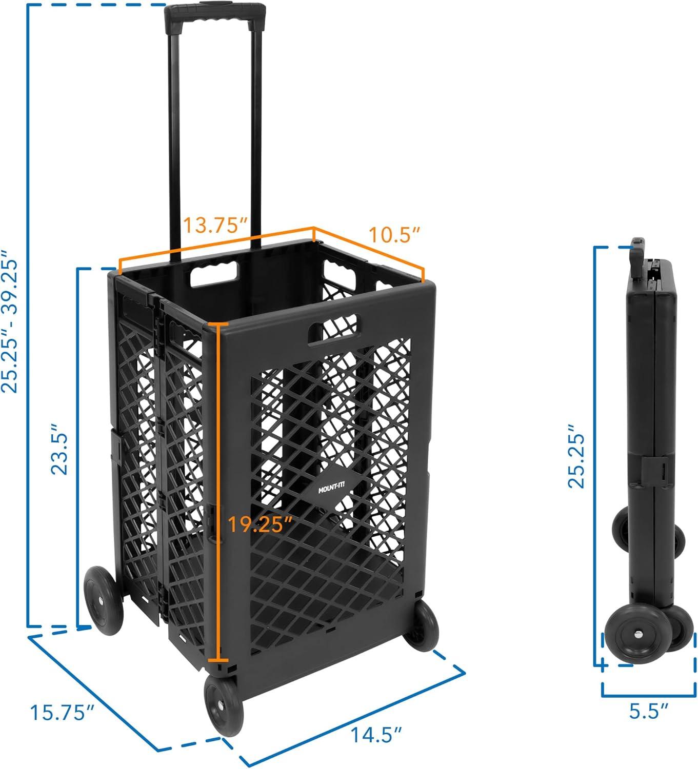 Black Foldable Mesh Utility Cart with Telescopic Handle