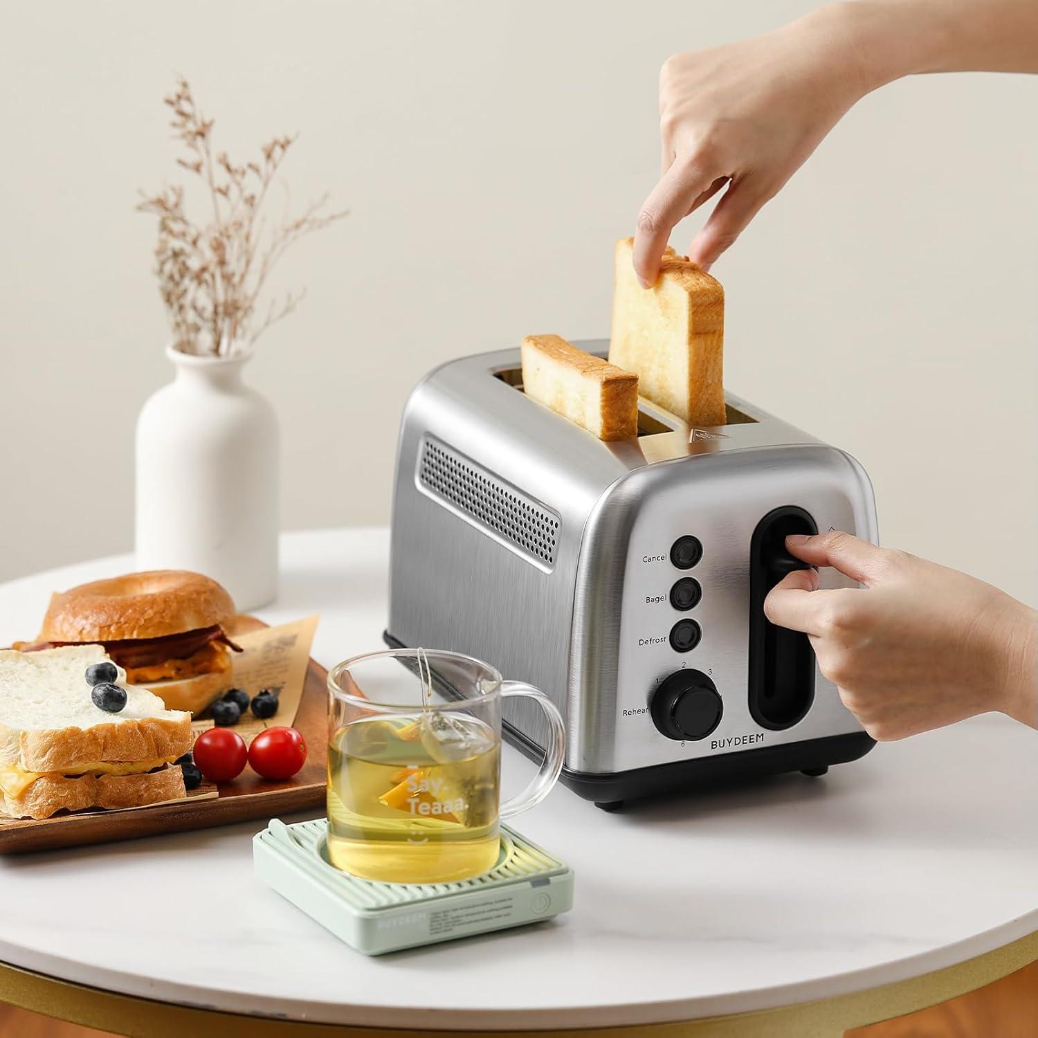 Compact Stainless Steel 2-Slice Toaster with Wide Slots