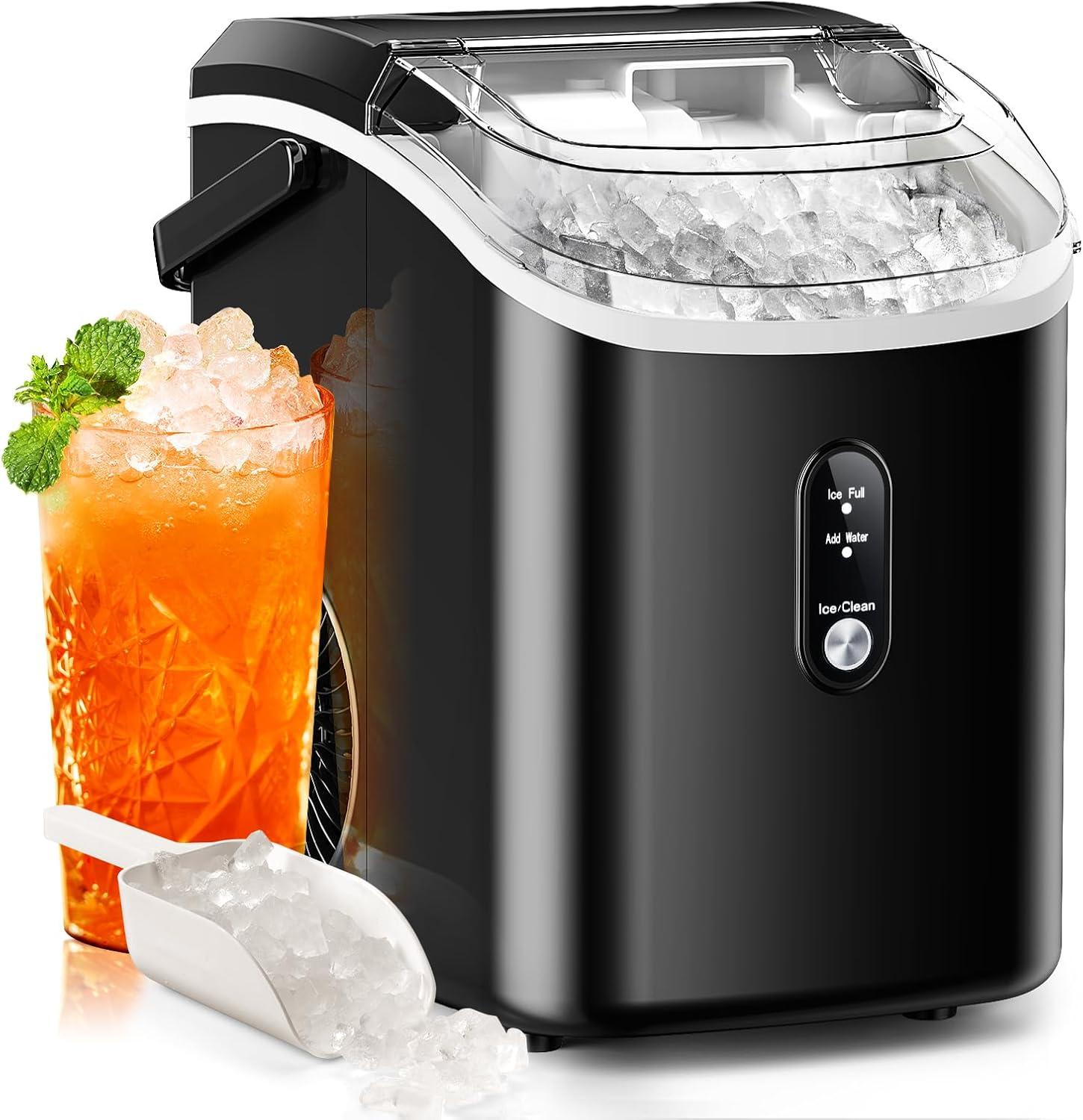 Black Portable Countertop Nugget Ice Maker with Self-Cleaning