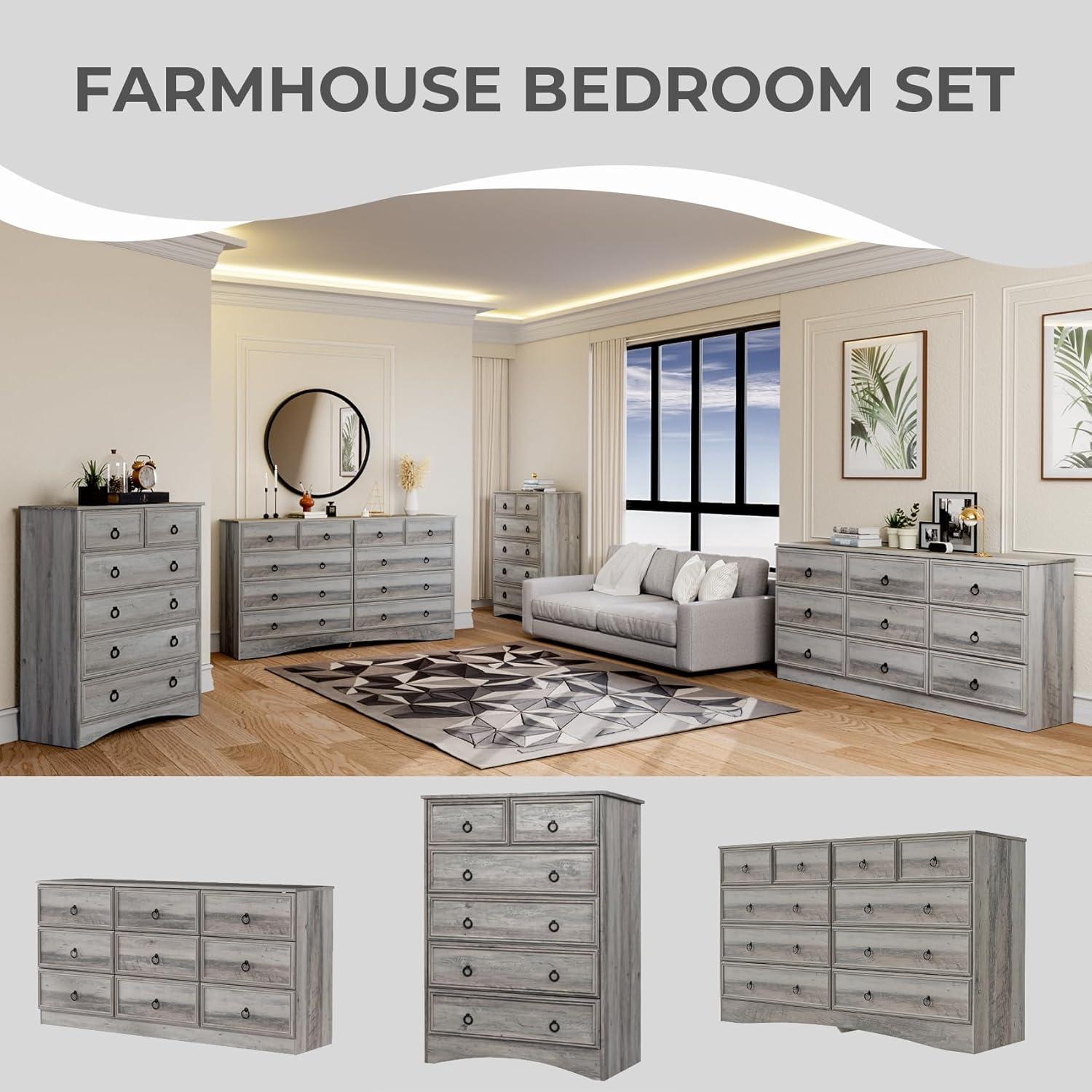 6 Drawer Dresser, Tall Wood Chest of Drawers Dressers for Bedroom, Living Room, Gray