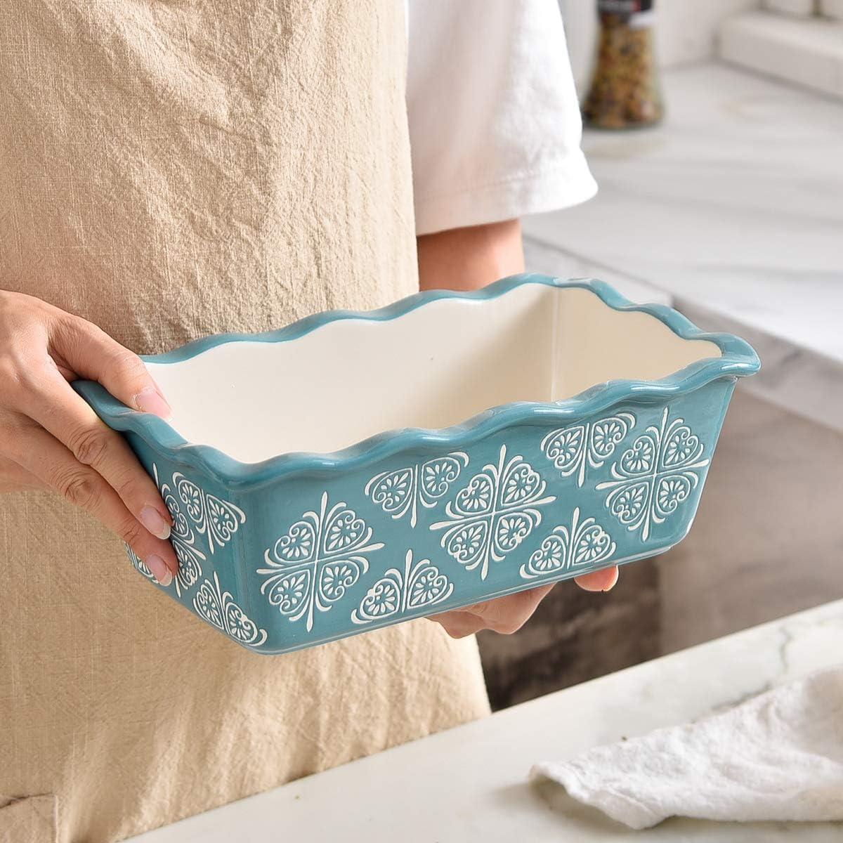 Blue Hand-Painted Ceramic Loaf Pan Set