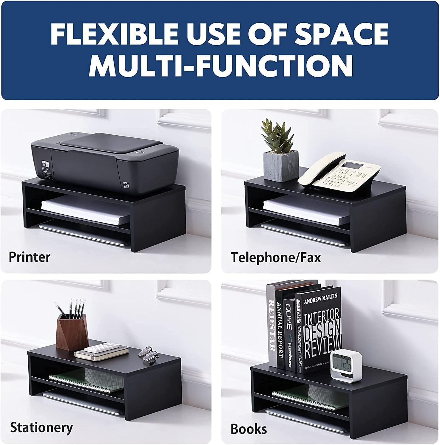 FITUEYES Computer Monitor Riser Desktop stand with storage space 2-Tires Black DT204201WB