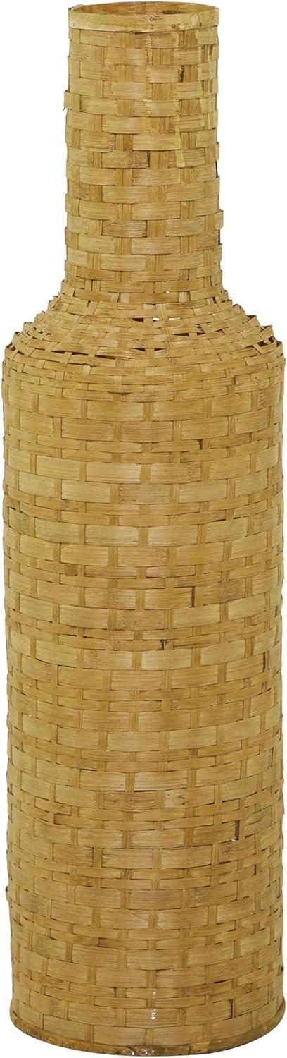 Tall Brown Woven Bamboo Floor Vase