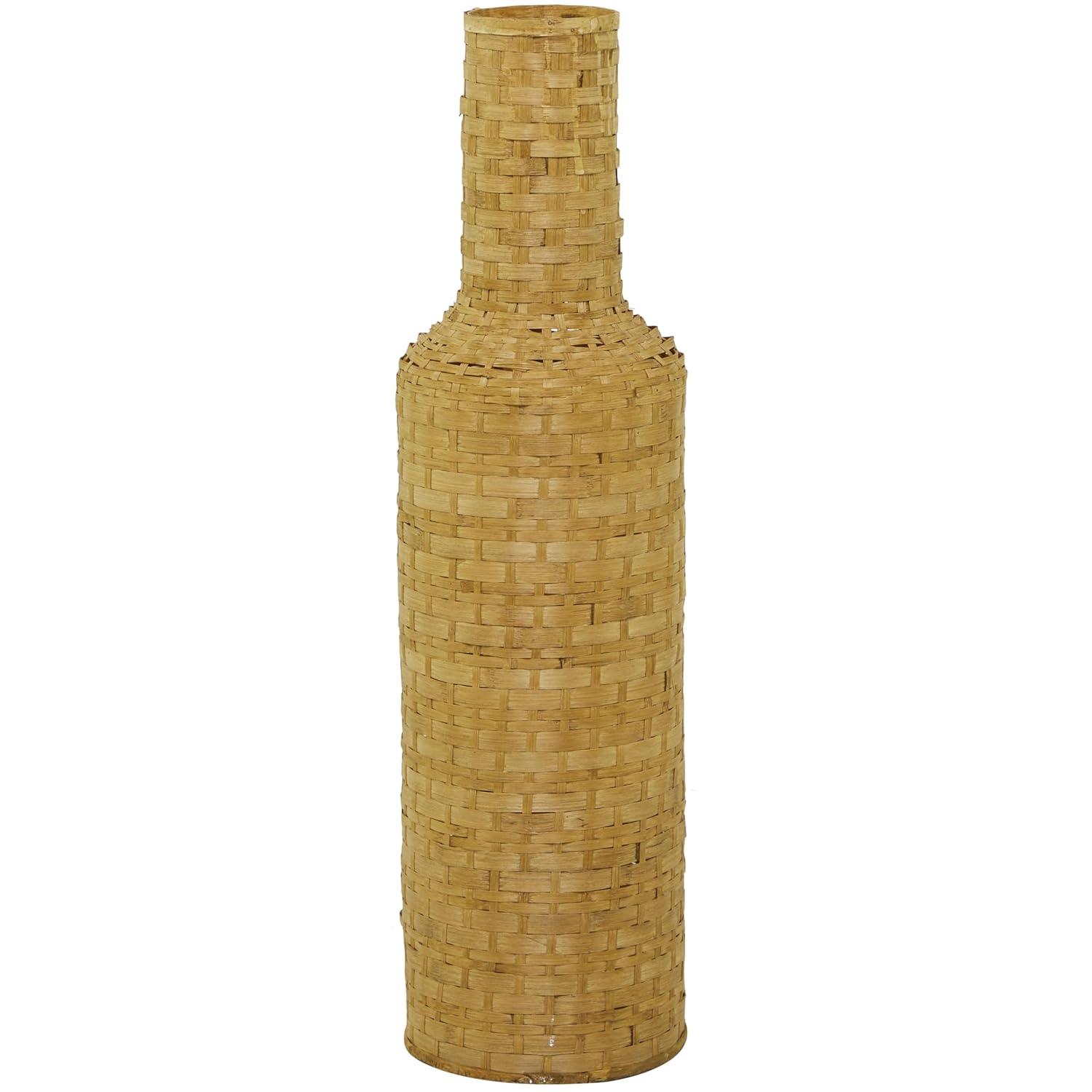 Tall Brown Woven Bamboo Floor Vase