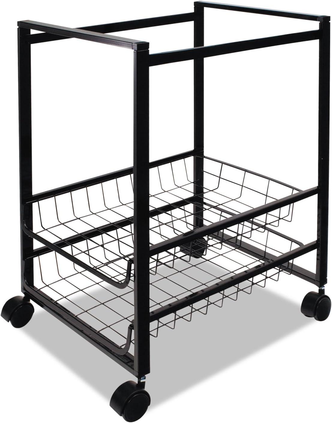 Black Steel Mobile File Cart with Dual-Wheel Casters