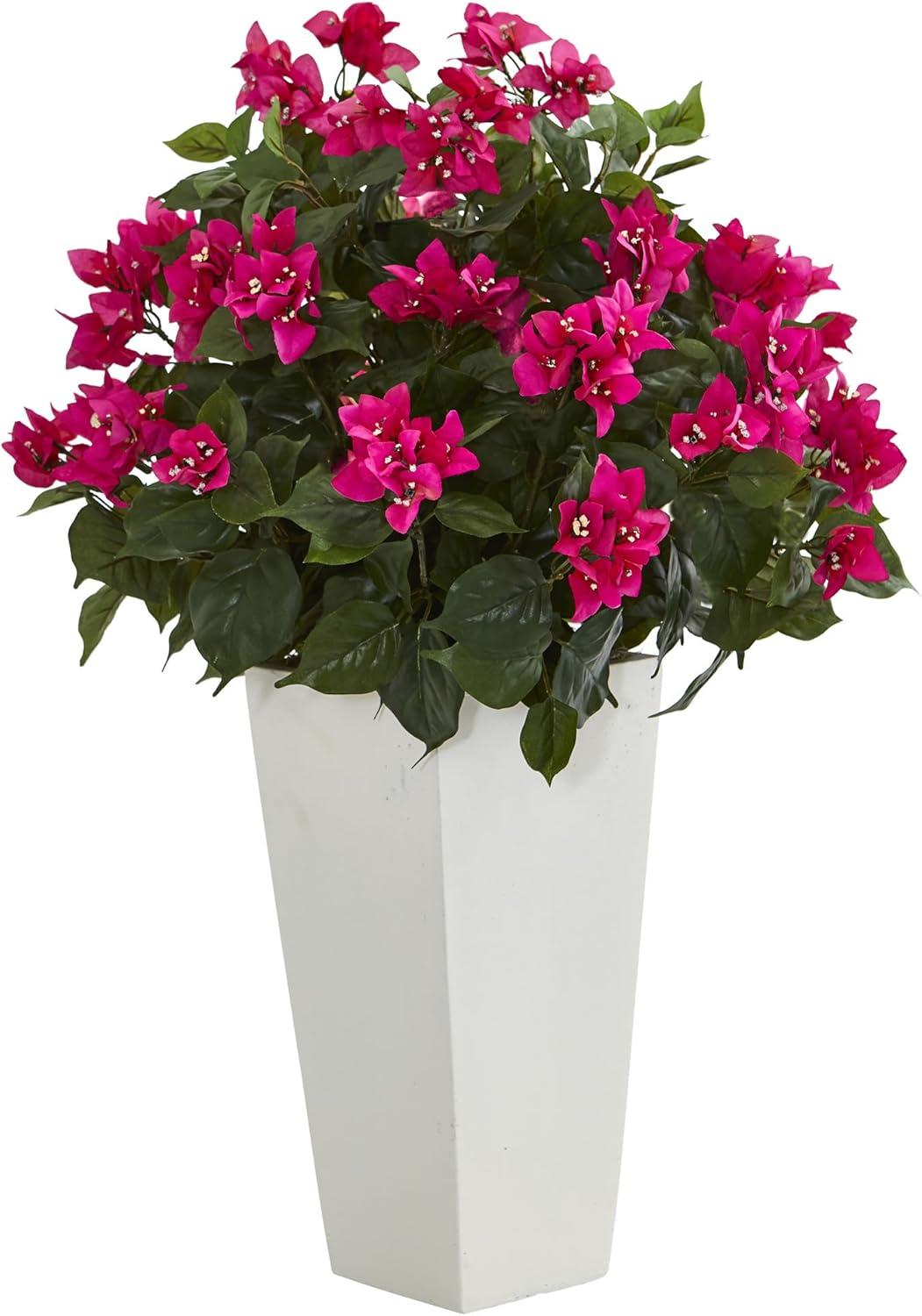 Nearly Natural 31-in Bougainvillea Artificial Plant in White Tower Planter"