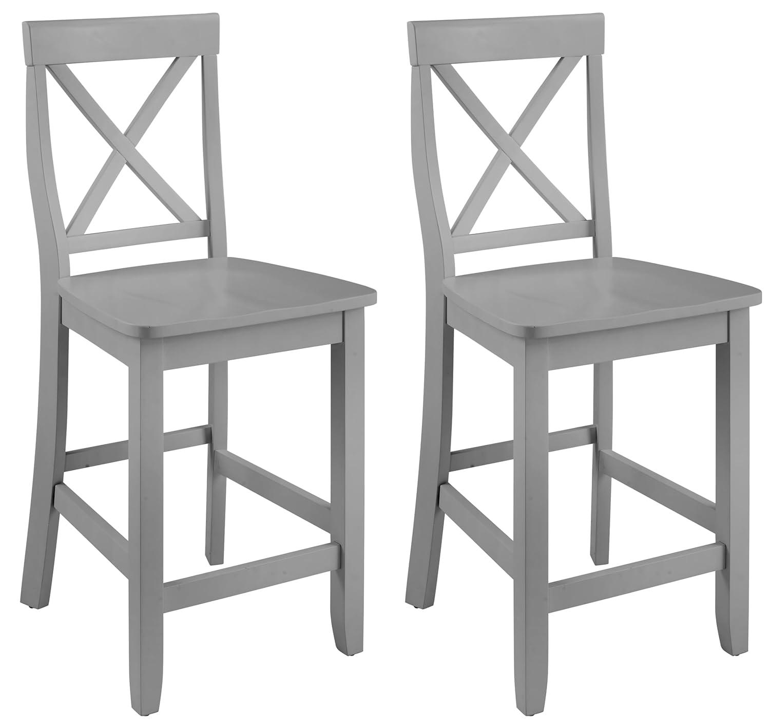 2pc X-Back Counter Height Barstools Gray - Crosley: Rubberwood Frame, 24" Seat Height