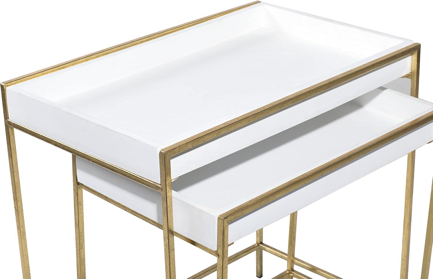 Blaine Wooden Nesting Tray Top Geometric Side End White Accent Table with Gold Metal Legs Set