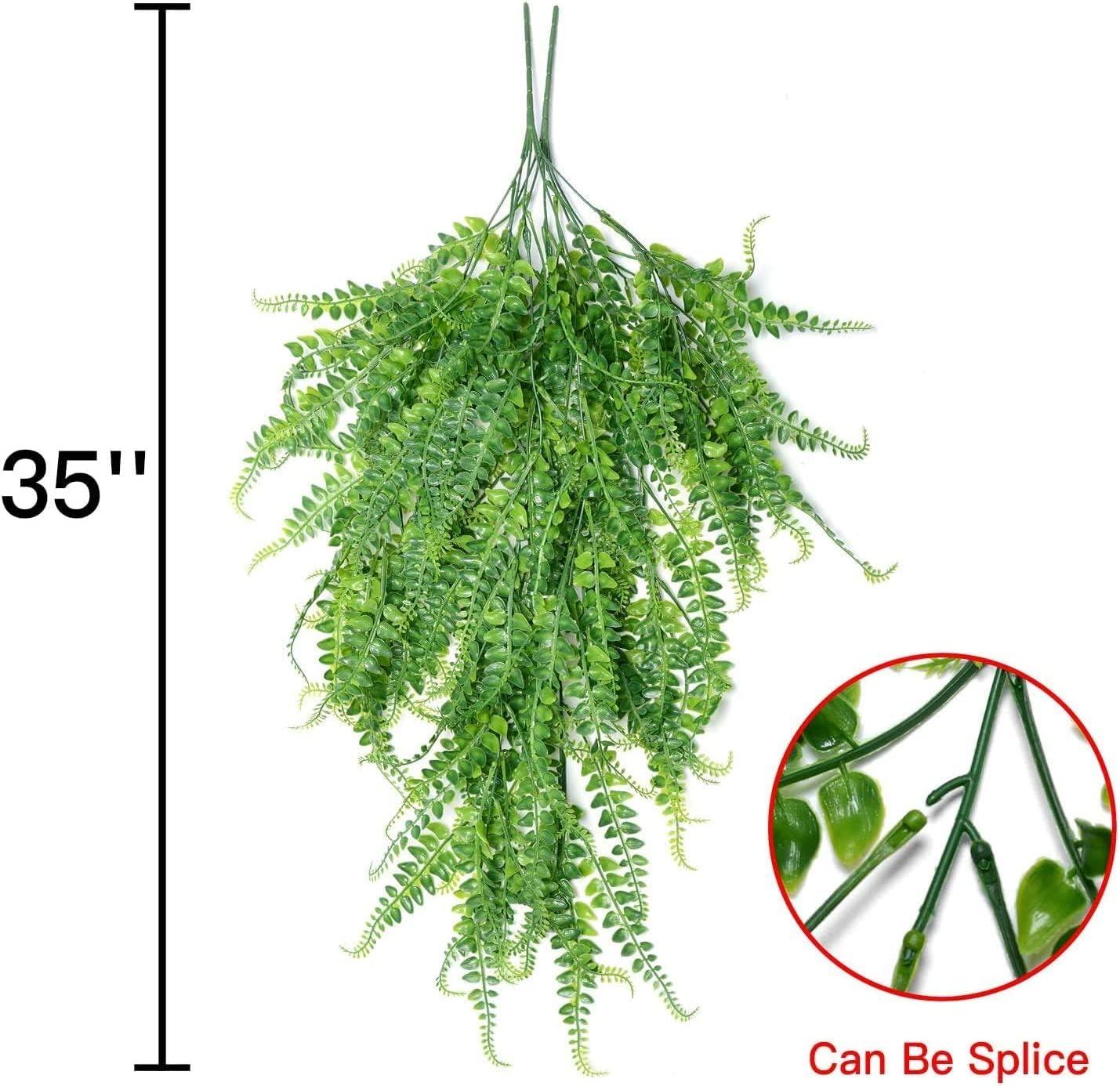Artificial 2pack Fake Hanging Ferns Plant Faux Ivy Boston Outdoor UV Resistant Plastic (Green)