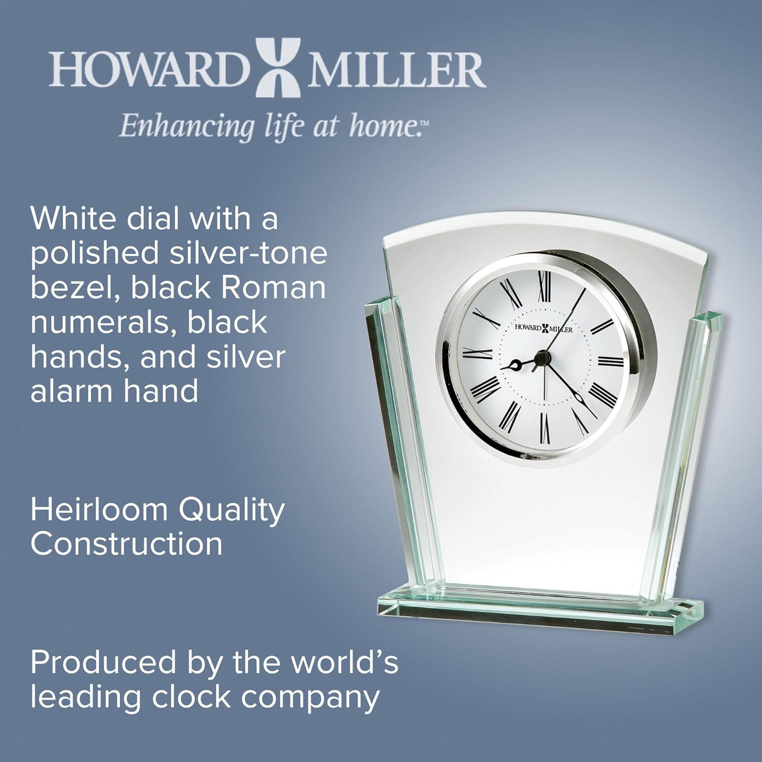 Howard Miller® Granby Modern & Contemporary Roman Numeral Glass Quartz Movement / Crystal Tabletop Clock with Alarm in Polished Silver/White/Black