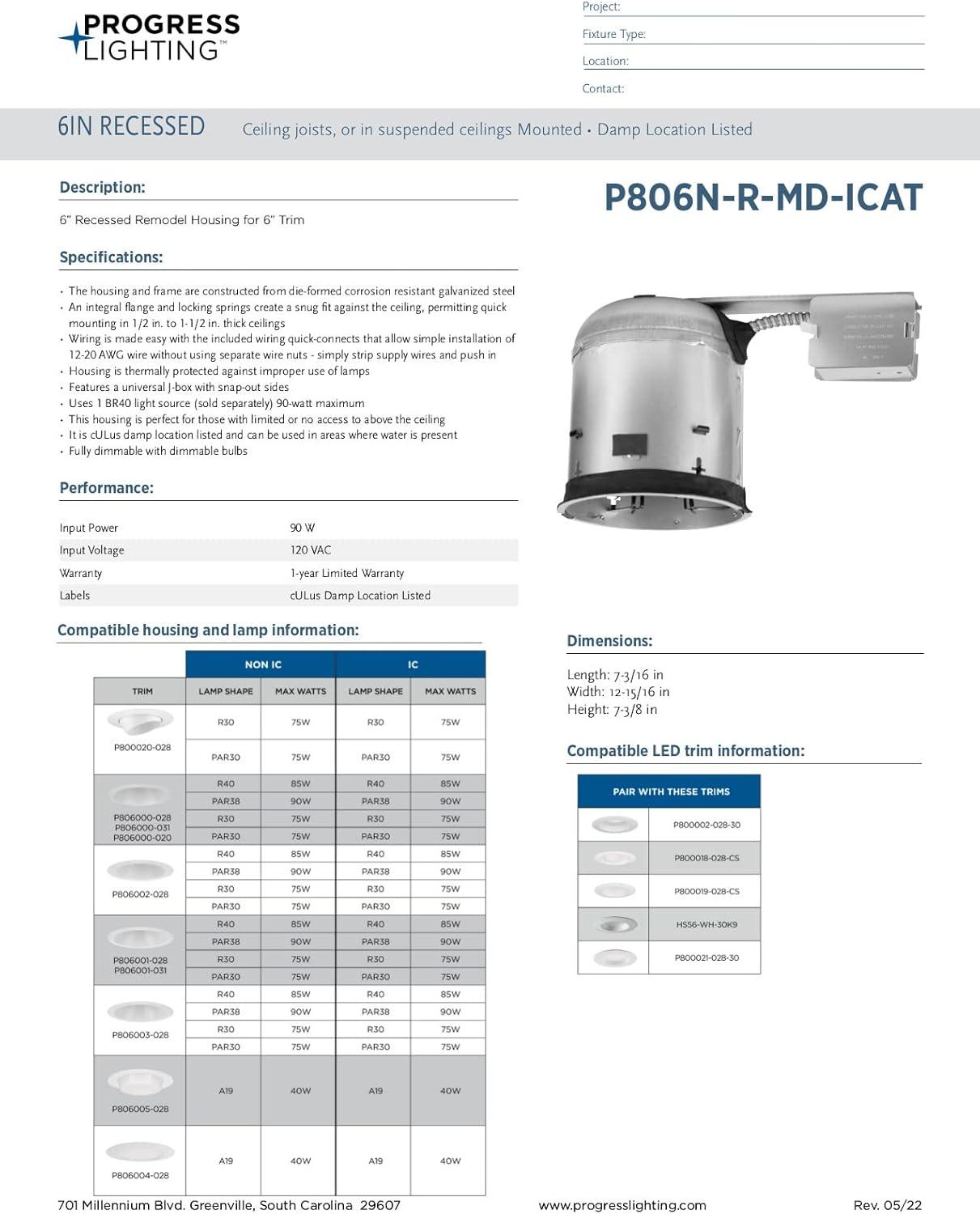 6" Recessed Remodel Air-Tight IC Housing