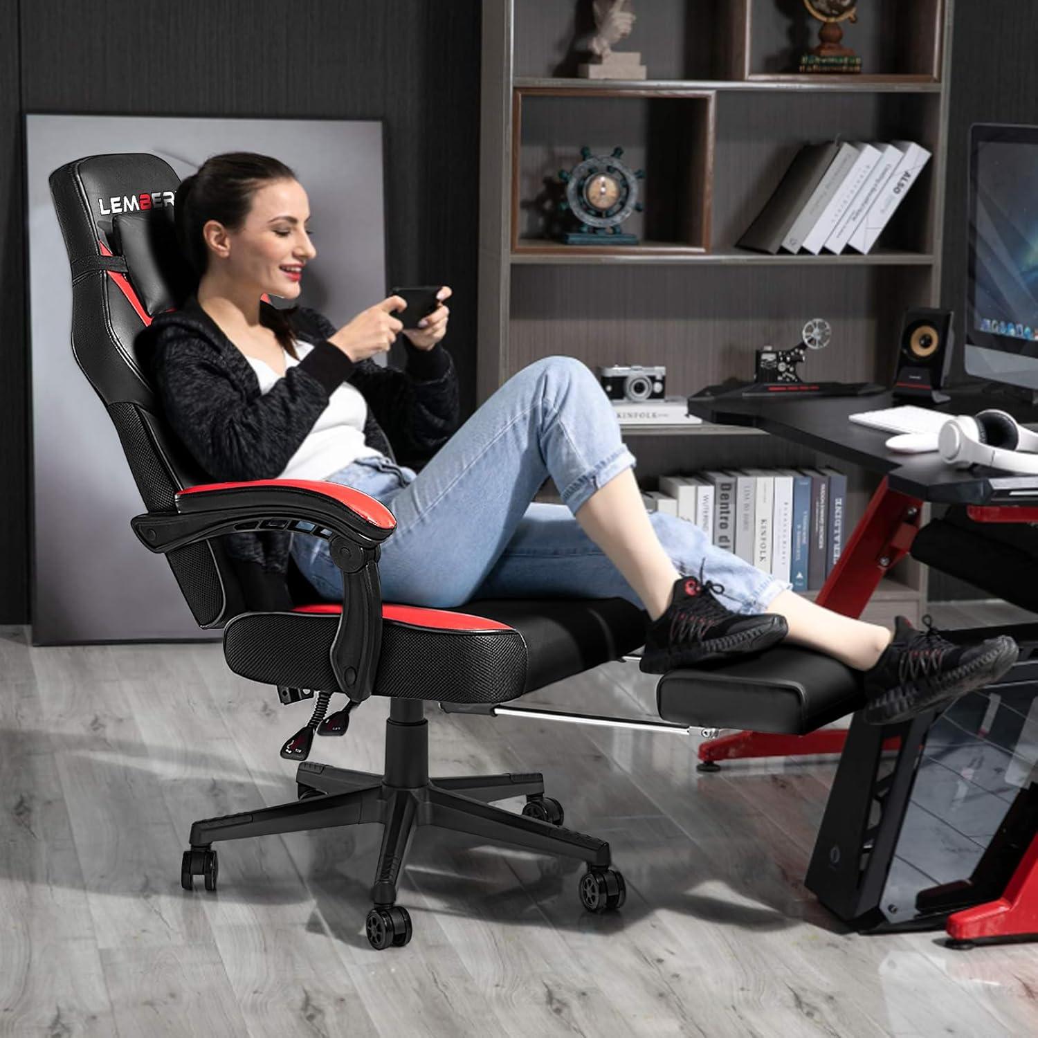 Drevy Video Game Chairs with footrest,Gamer Chair for Adults,Big and Tall Gaming Chair 400lb Capacity,Gaming Chairs for Teens,Racing Style Gaming Computer Chair with Headrest and Lumbar Support