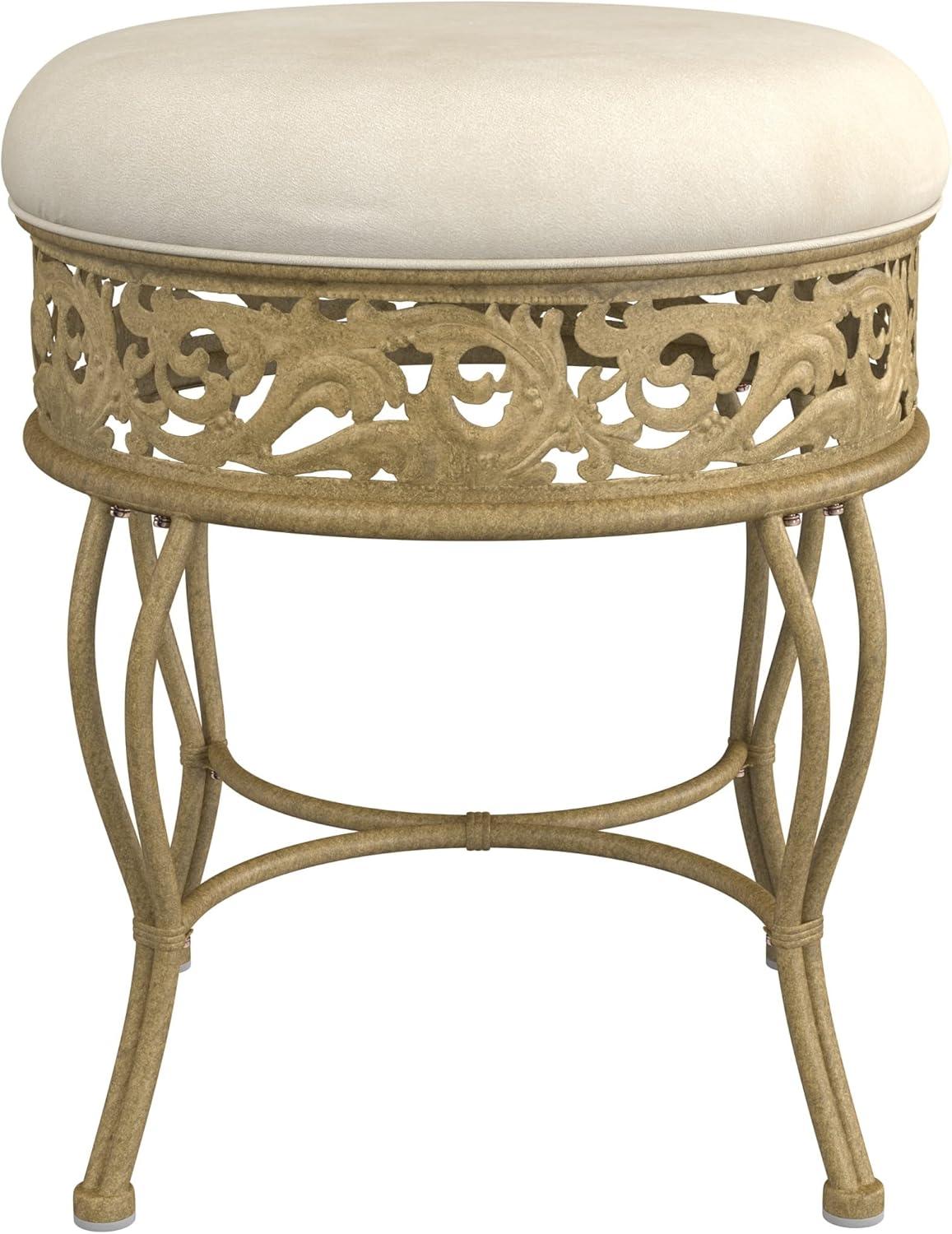 18.5" Villa III Upholstered Backless Metal Vanity Stool Beige - Hillsdale Furniture: Round Padded Seat, Makeup Bench